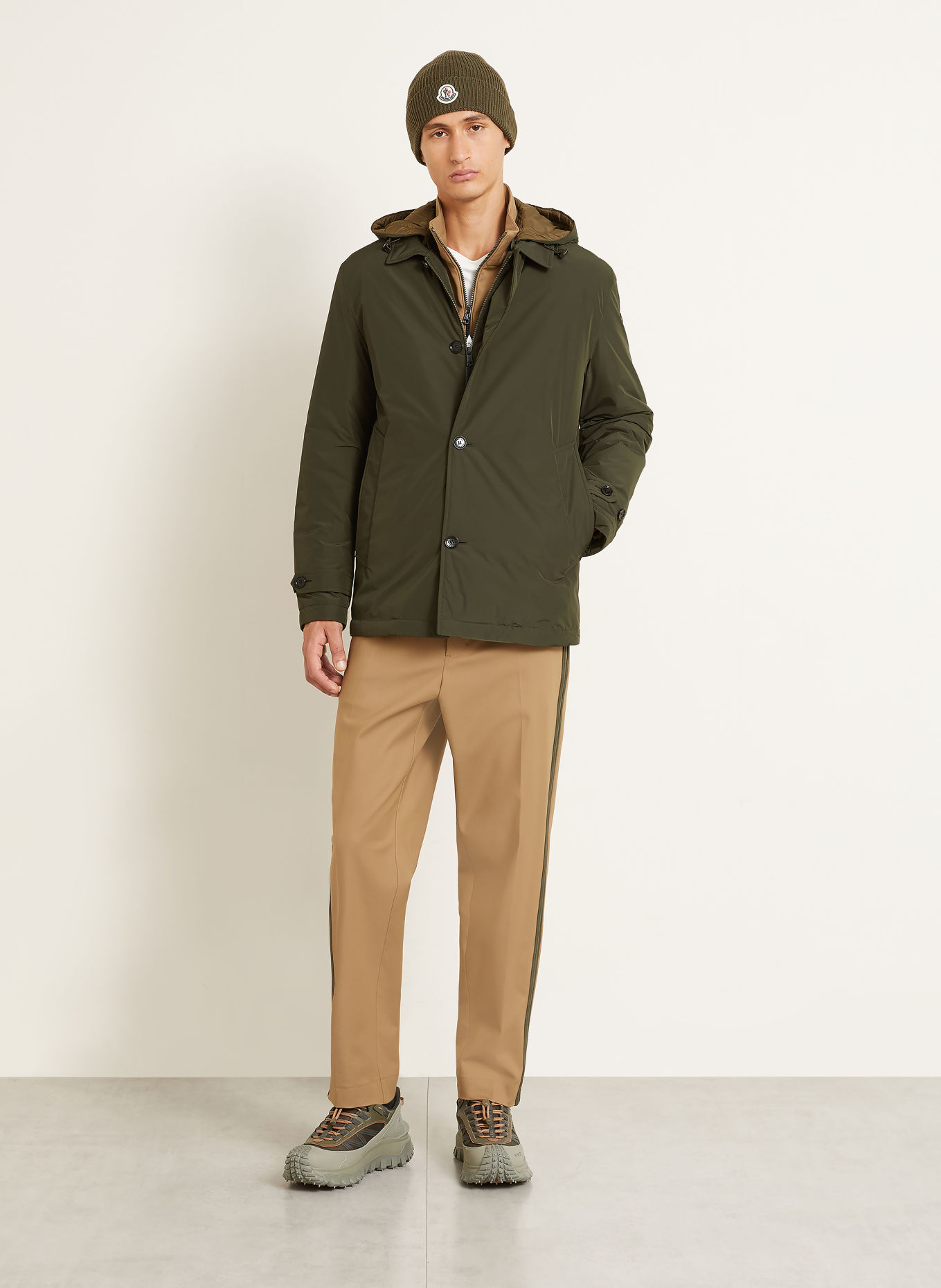 MONCLER EVRINE Down Jacket with Detachable Hood: OLIVE