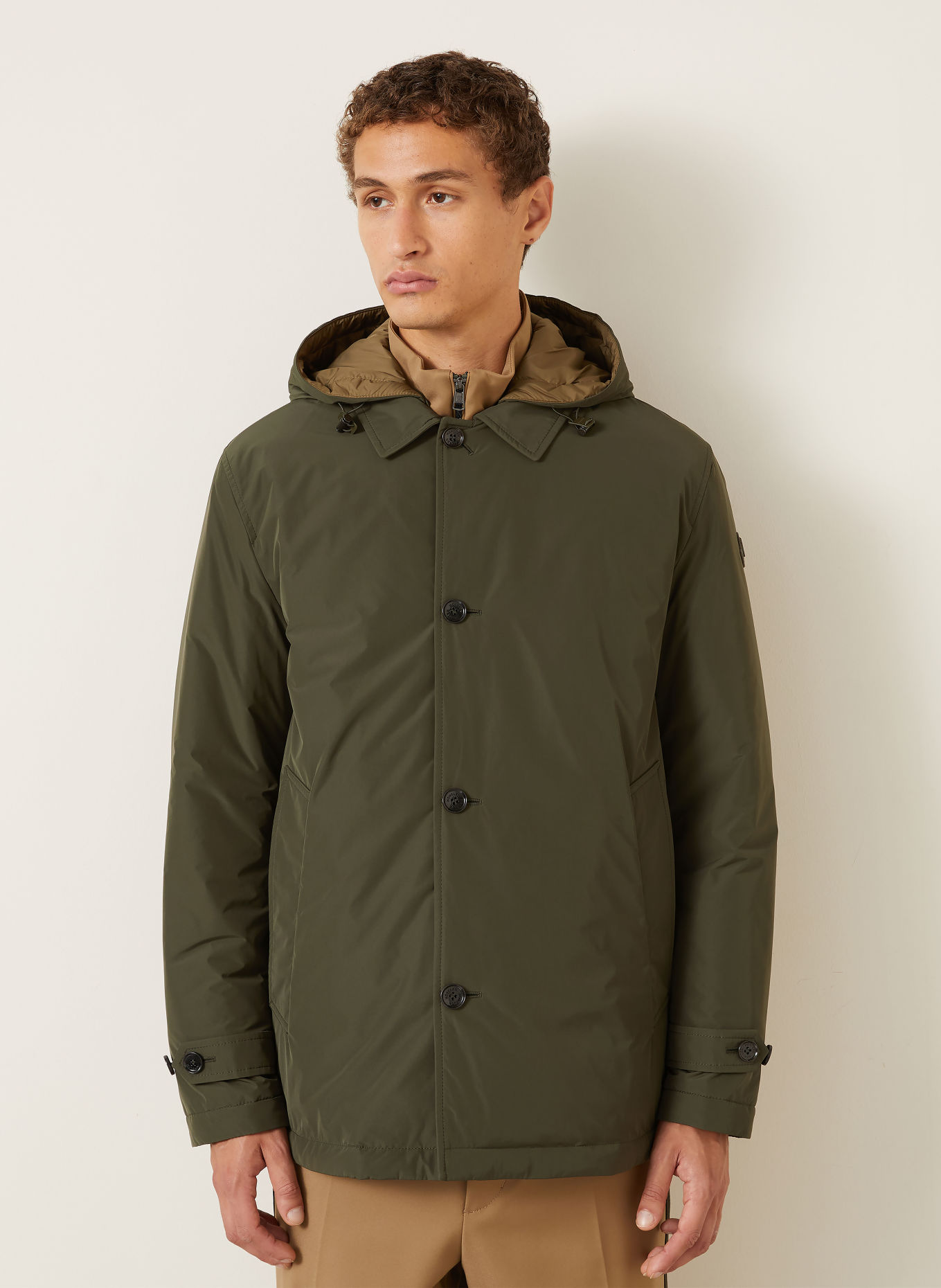 MONCLER EVRINE Down Jacket with Detachable Hood: OLIVE