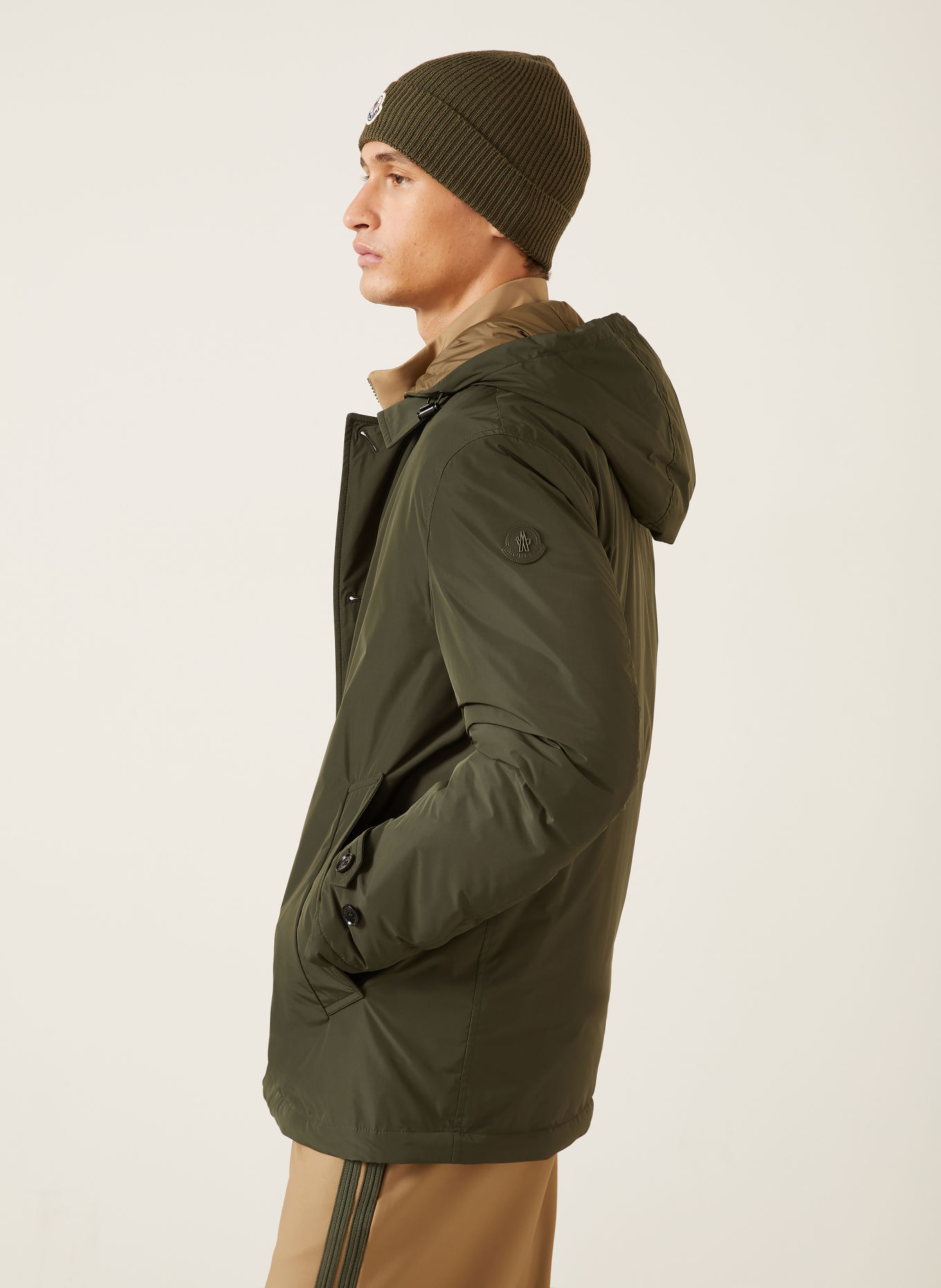 MONCLER EVRINE Down Jacket with Detachable Hood: OLIVE
