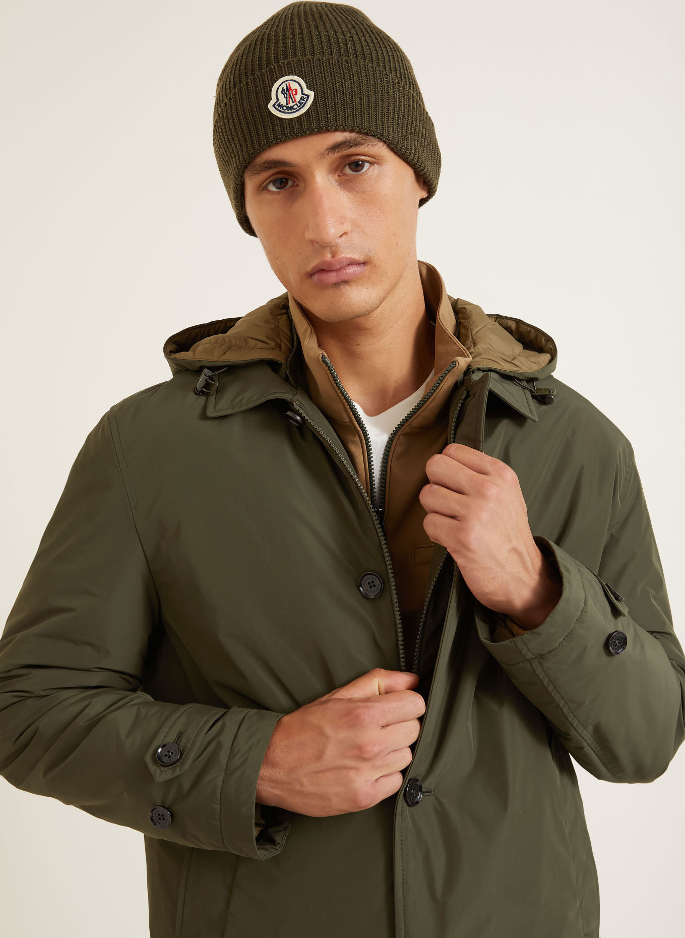 MONCLER EVRINE Down Jacket with Detachable Hood: OLIVE
