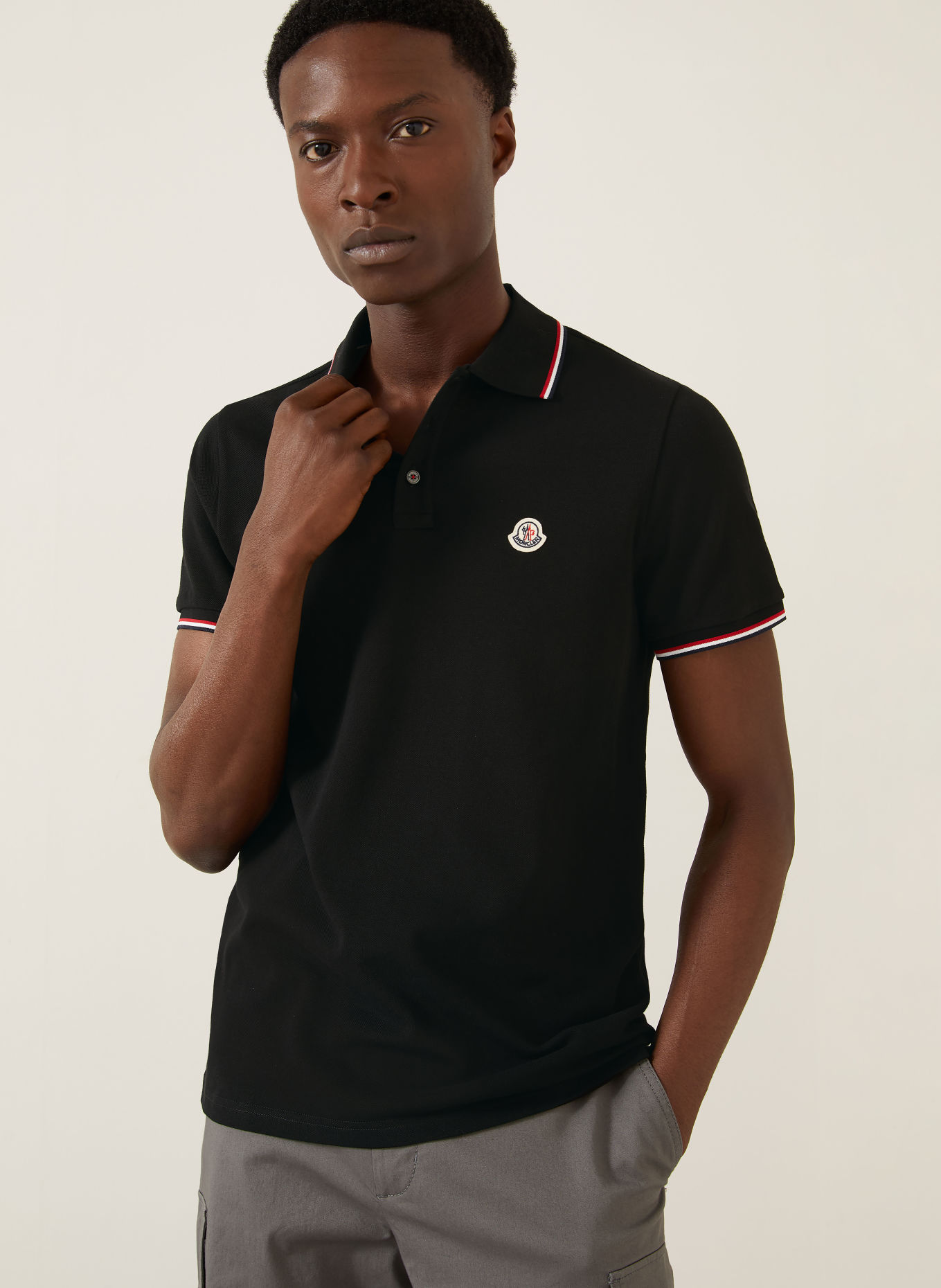 MONCLER Koszulka polo Piqué: CZARNY / CZERWONY / BIAŁY