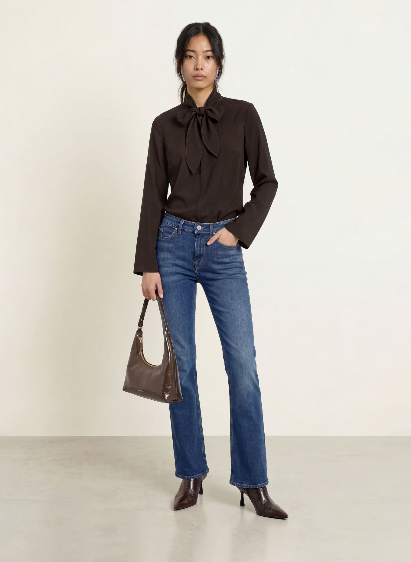 TIGER OF SWEDEN SOREN Tie-neck blouse: DARK BROWN
