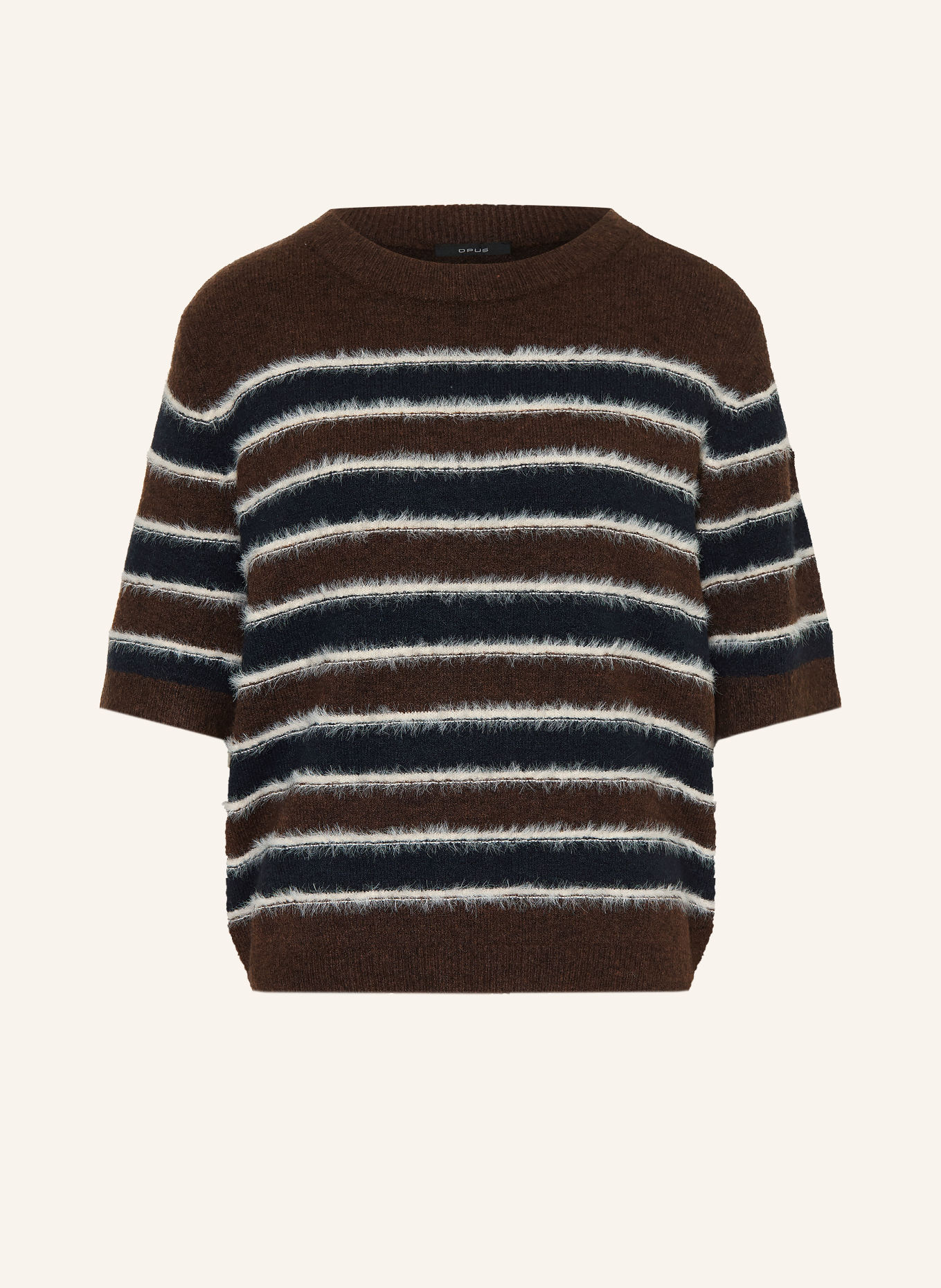 OPUS PIMOTA Knit Shirt: DARK BROWN / ECRU / DARK BLUE