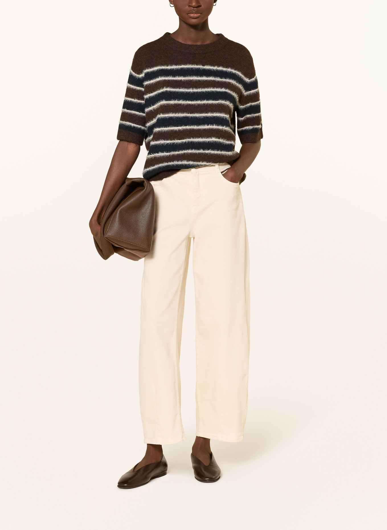 OPUS PIMOTA Knit Shirt: DARK BROWN / ECRU / DARK BLUE