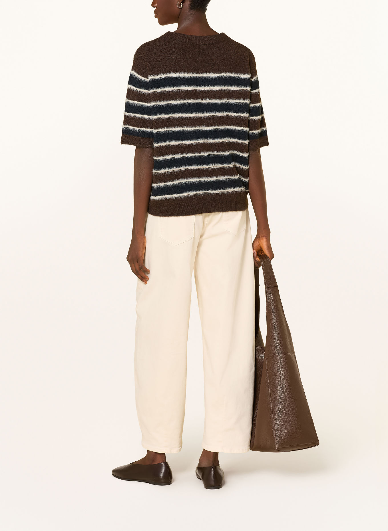 OPUS PIMOTA Knit Shirt: DARK BROWN / ECRU / DARK BLUE