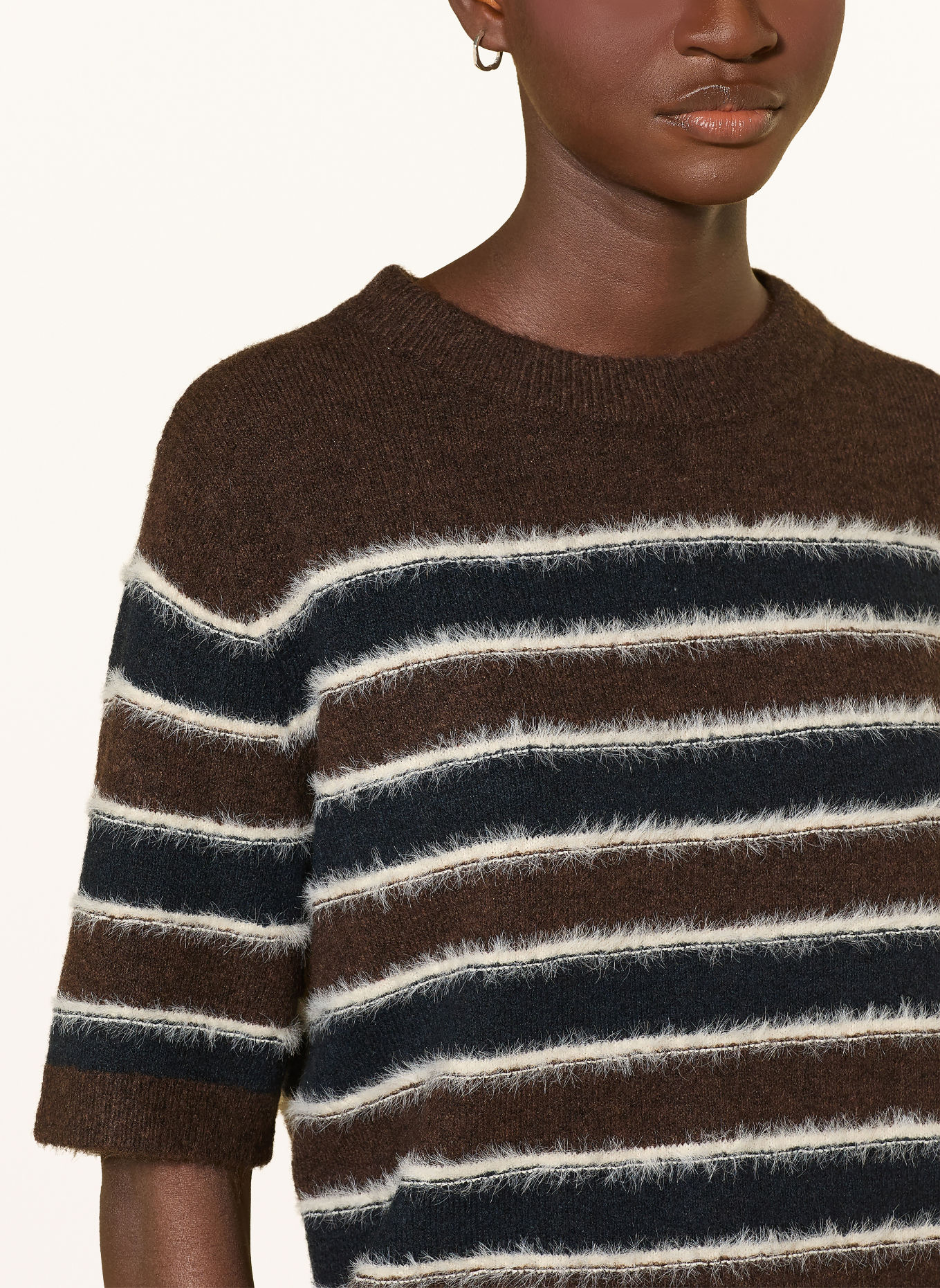 OPUS PIMOTA Knit Shirt: DARK BROWN / ECRU / DARK BLUE