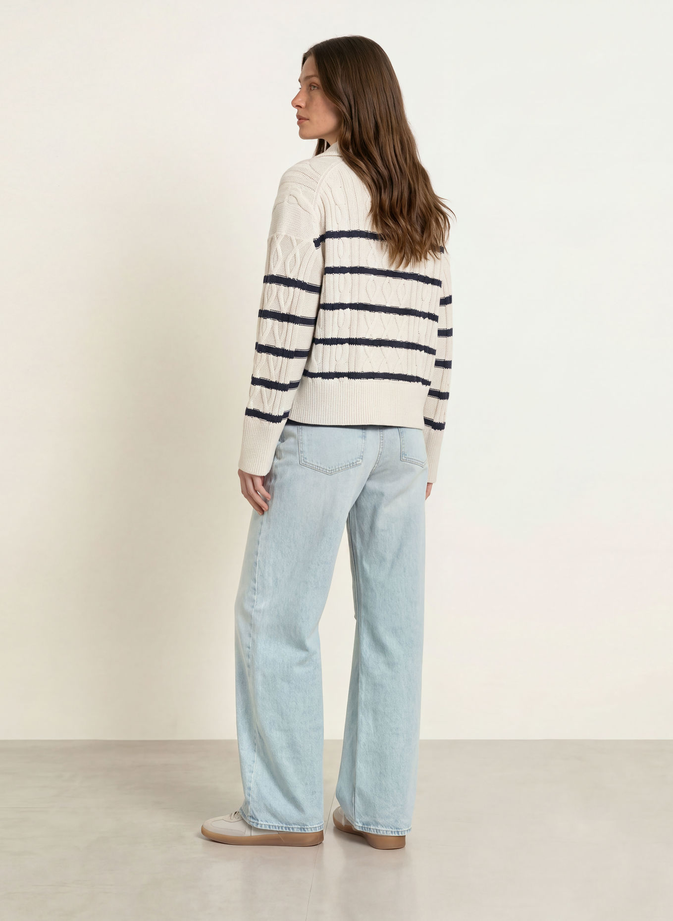 BOSS FABORIA Sweater: CREAM / DARK BLUE