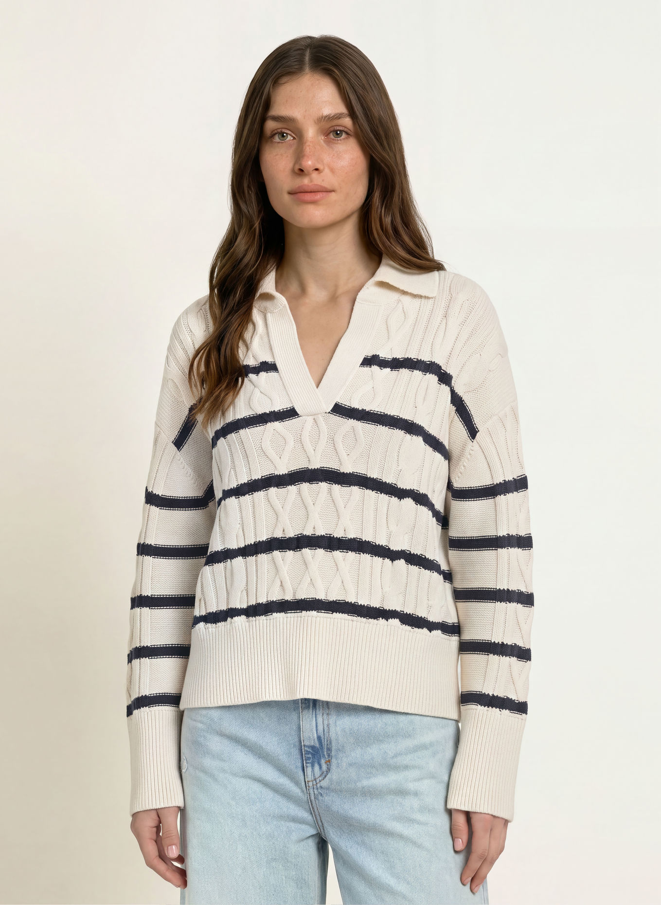 BOSS FABORIA Sweater: CREAM / DARK BLUE