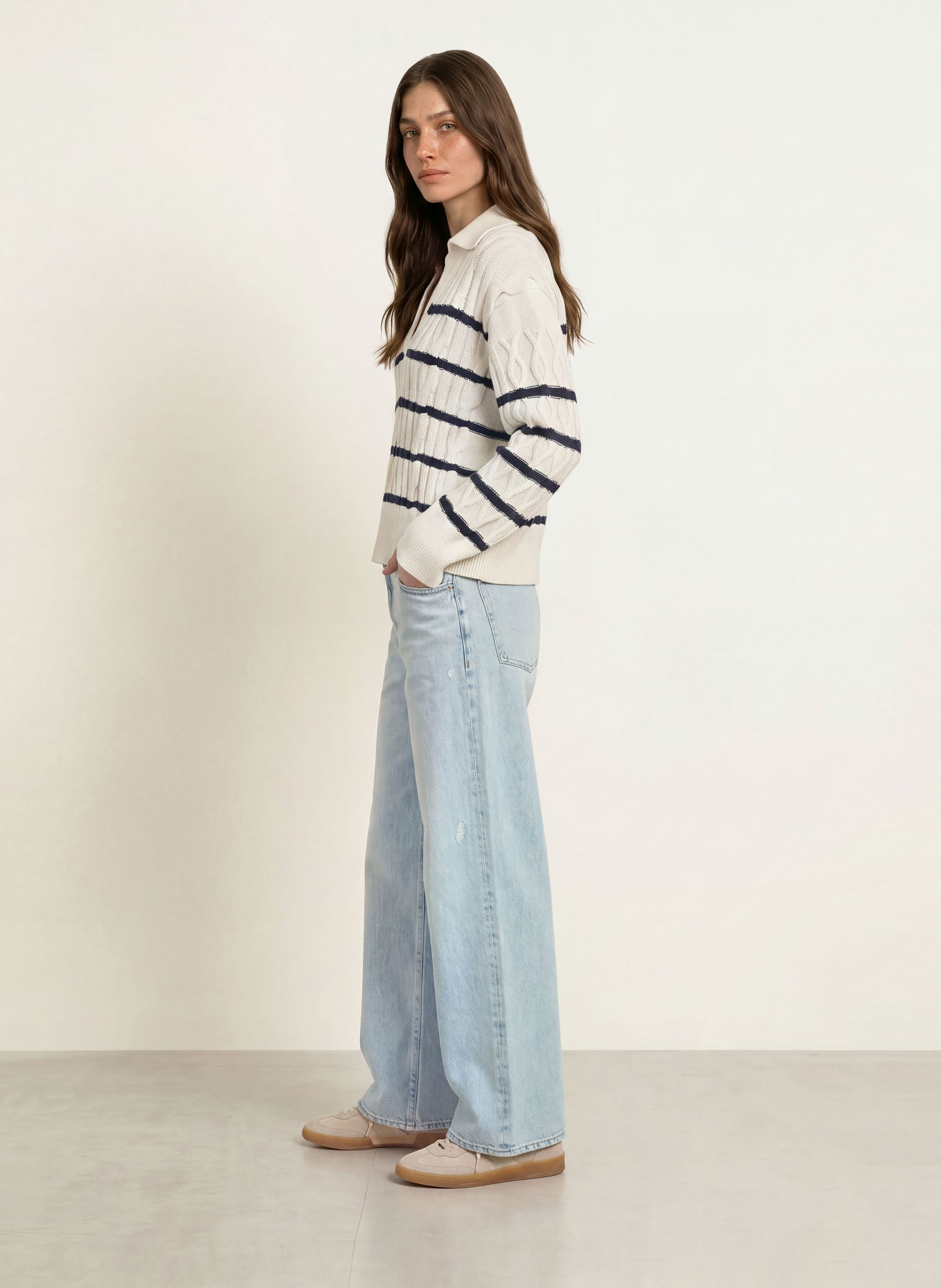 BOSS FABORIA Sweater: CREAM / DARK BLUE