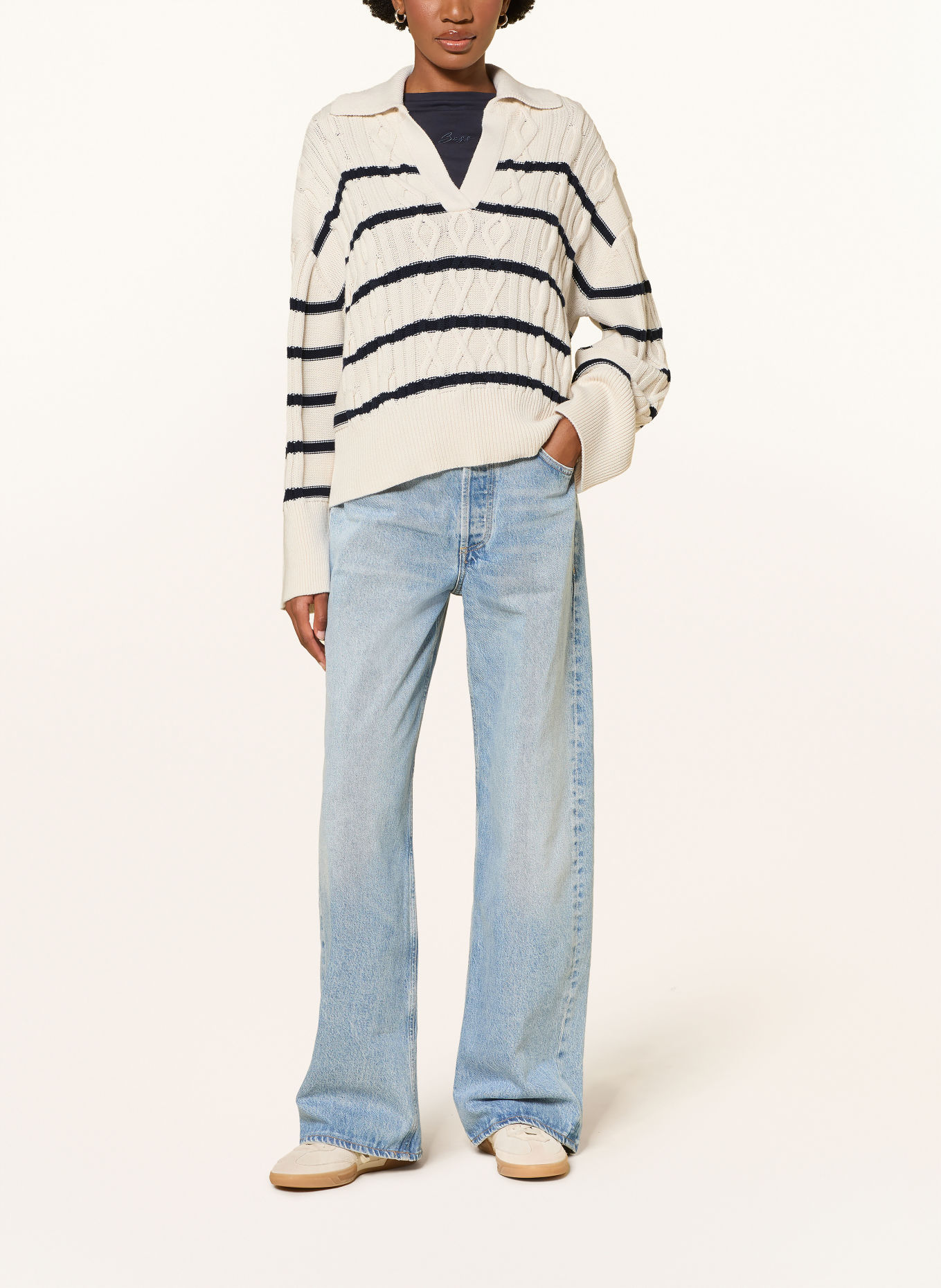 BOSS FABORIA Sweater: CREAM / DARK BLUE