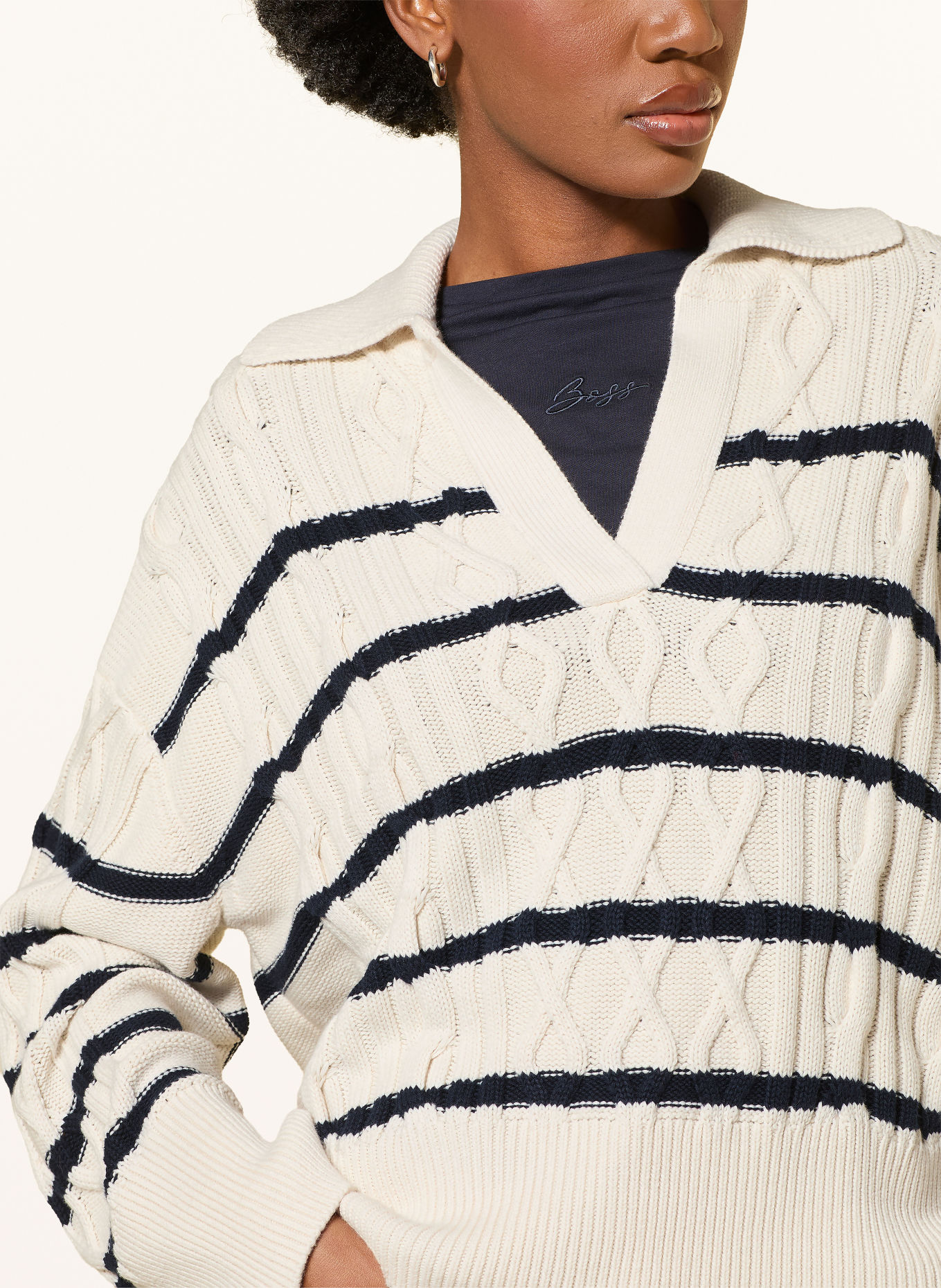 BOSS FABORIA Sweater: CREAM / DARK BLUE