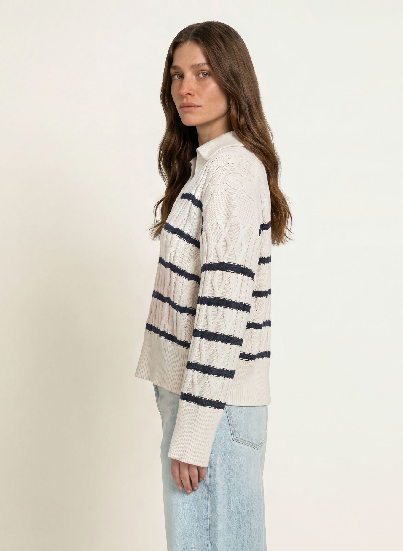BOSS FABORIA Sweater: CREAM / DARK BLUE