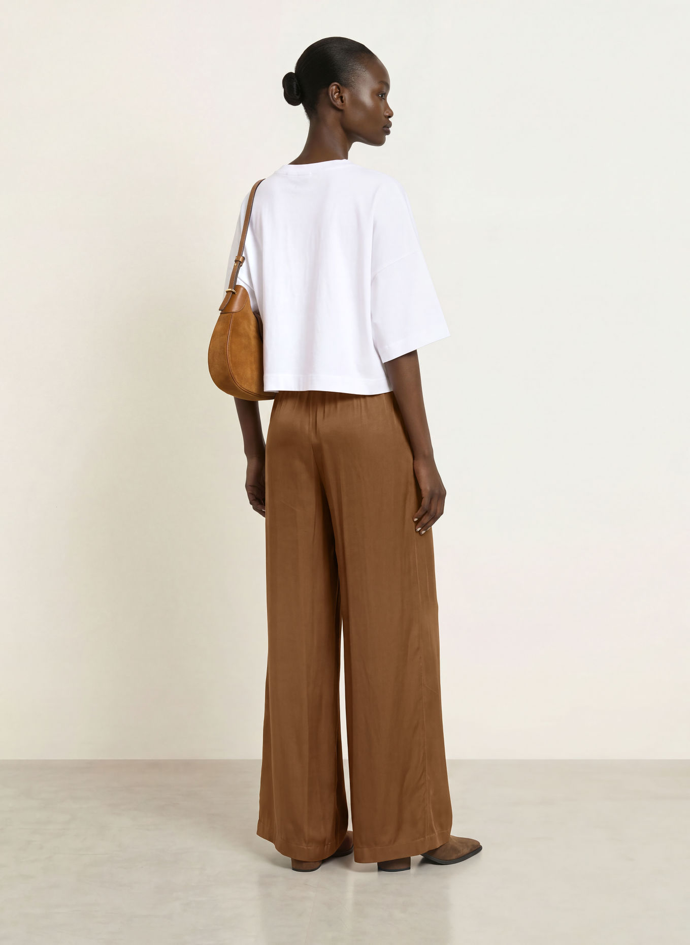 BOSS TANELLA Satin Wide-leg Trousers: BROWN