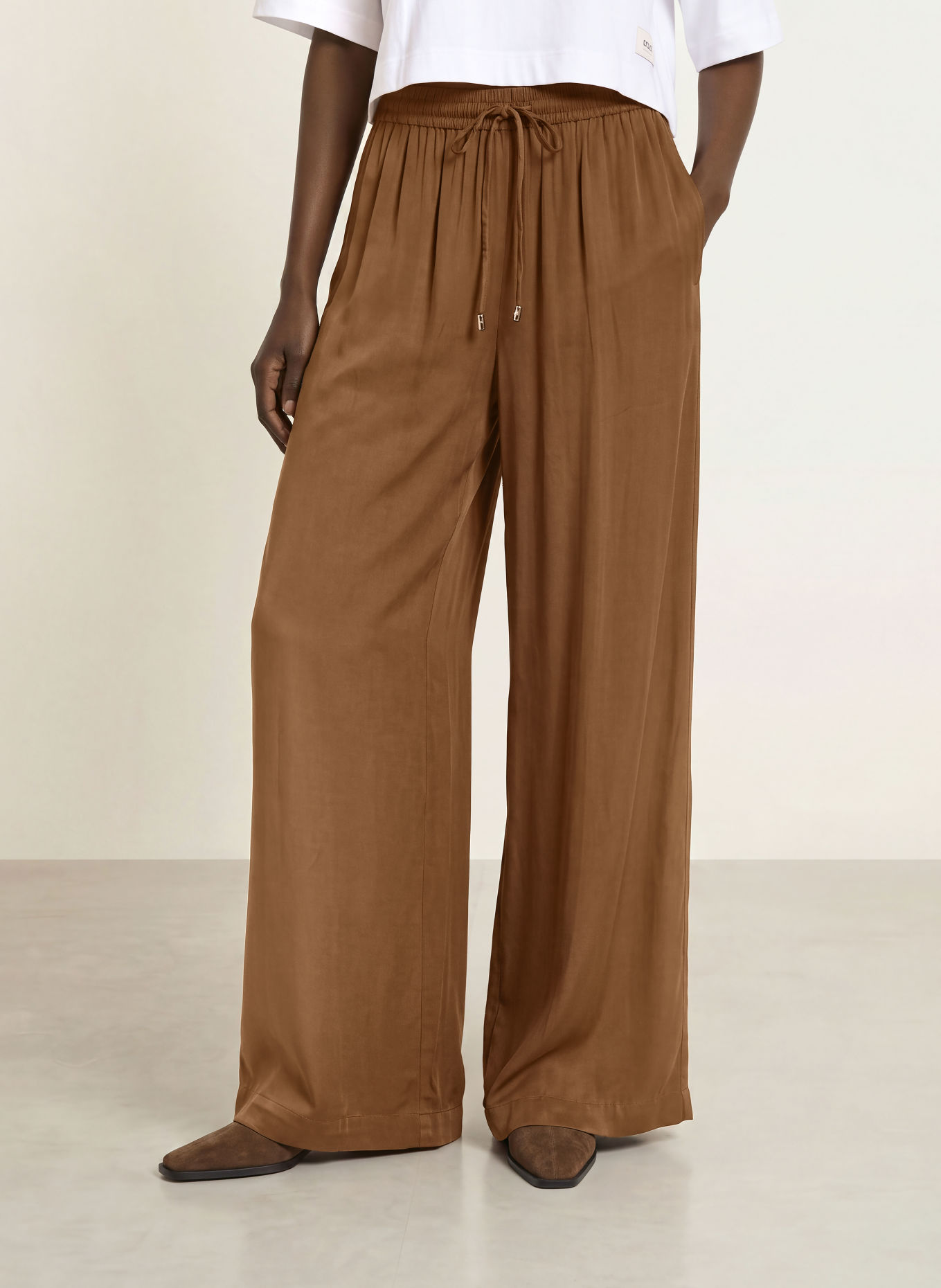 BOSS TANELLA Satin Wide-leg Trousers: BROWN