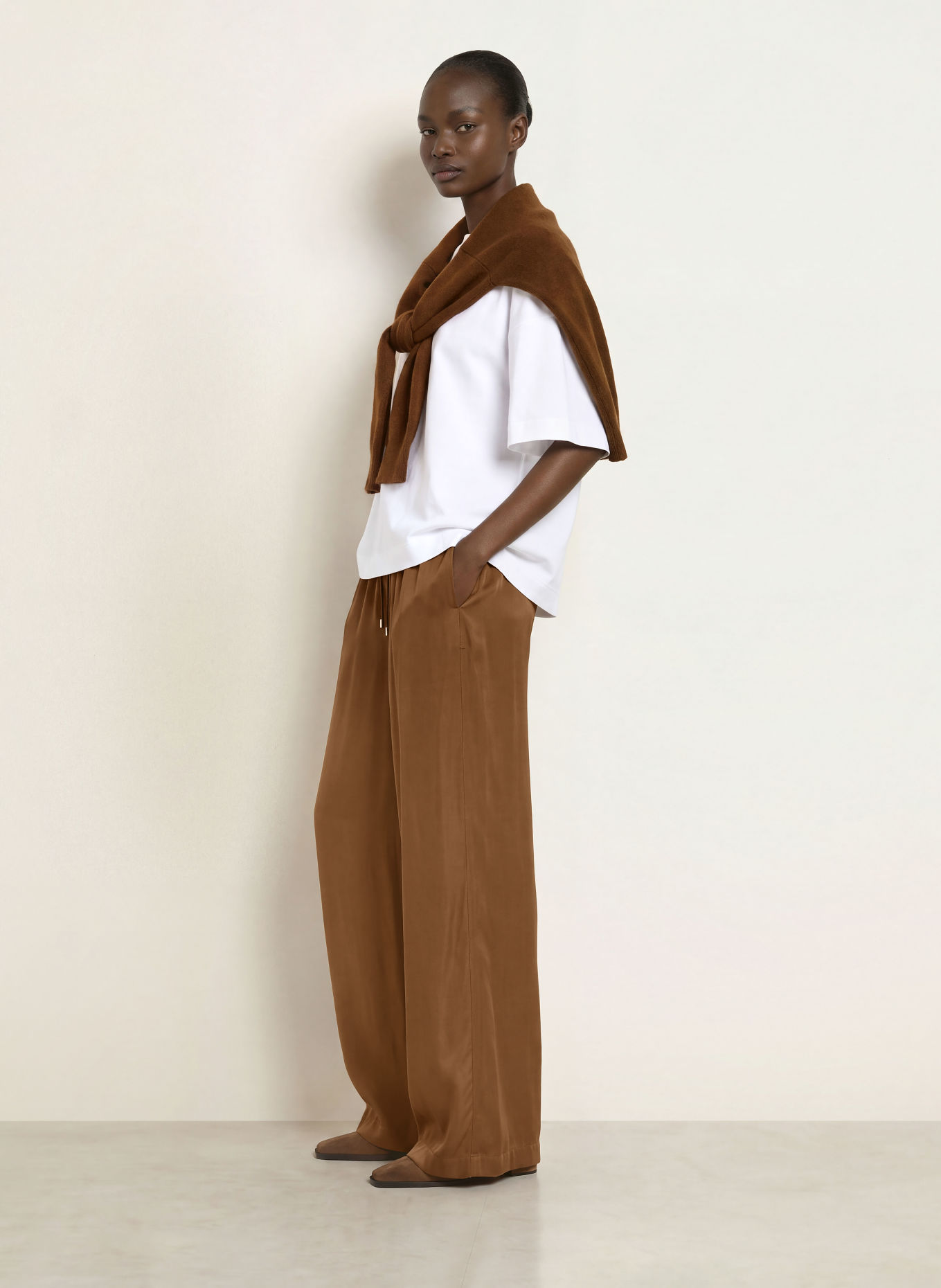 BOSS TANELLA Satin Wide-leg Trousers: BROWN