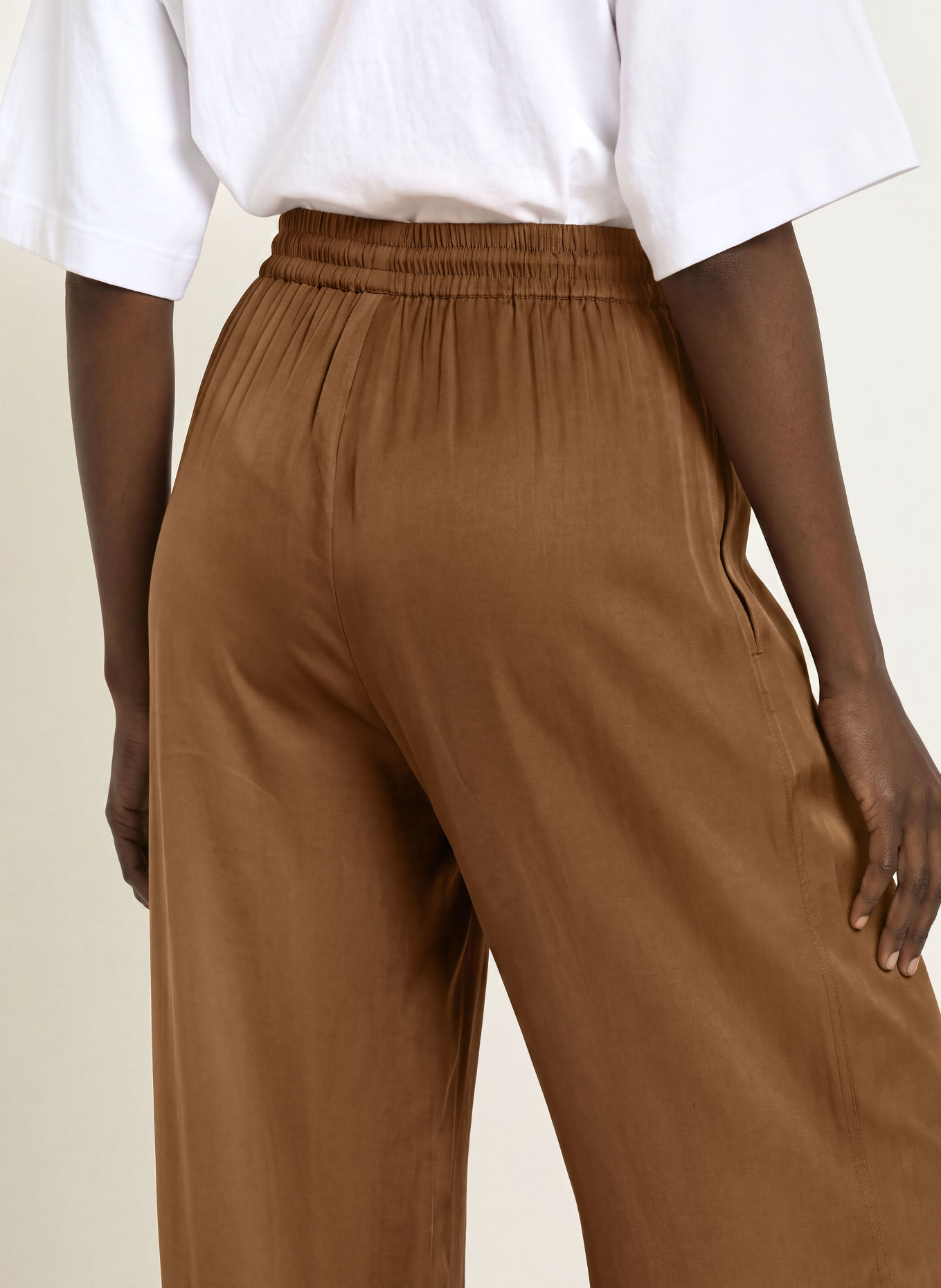 BOSS TANELLA Satin Wide-leg Trousers: BROWN