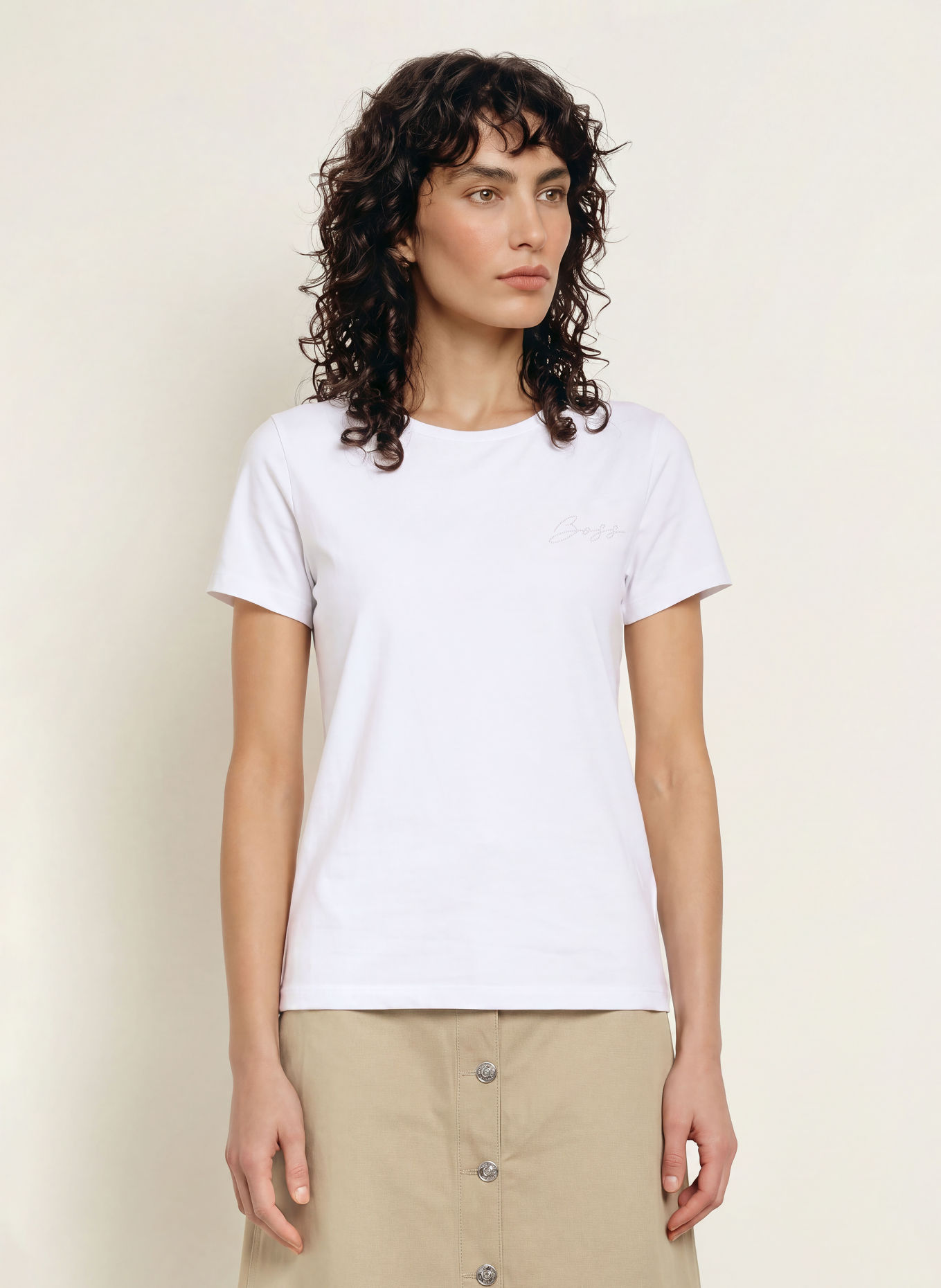 BOSS T-Shirt ELOVE mit Schmucksteinen: WEISS