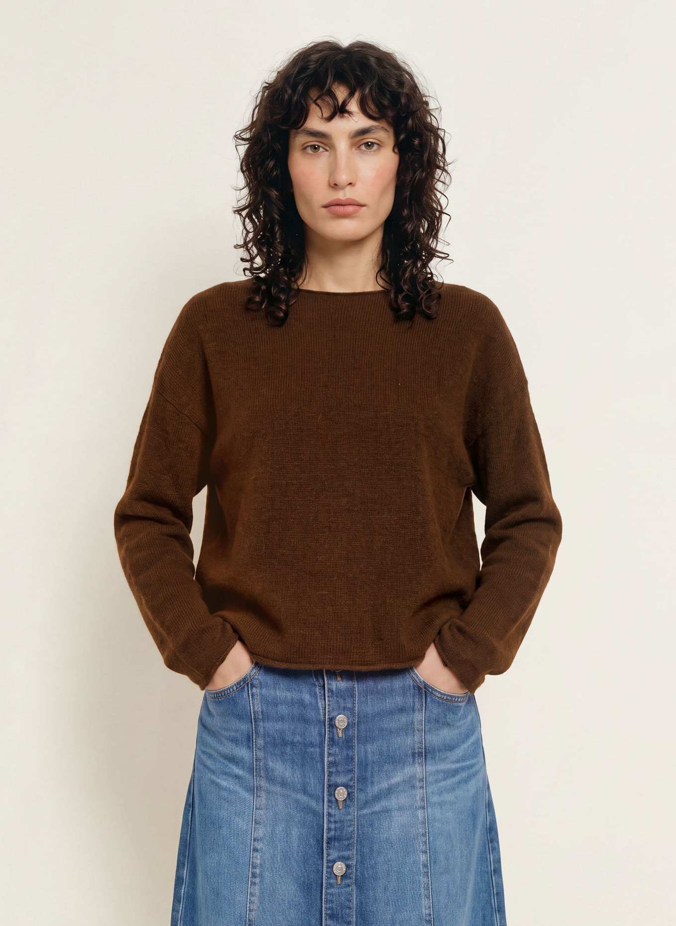 BOSS Trui FOLLETINO met alpaca: MARRON FONCÉ