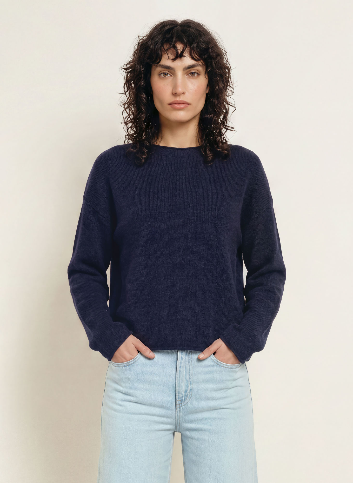 BOSS Trui FOLLETINO met alpaca: DONKERBLAUW