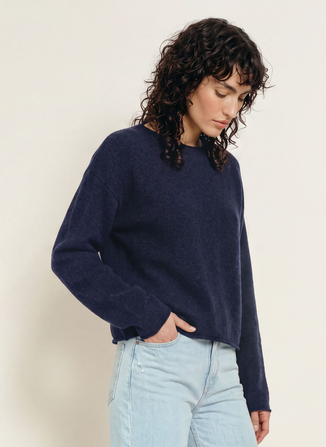 BOSS Trui FOLLETINO met alpaca: DONKERBLAUW
