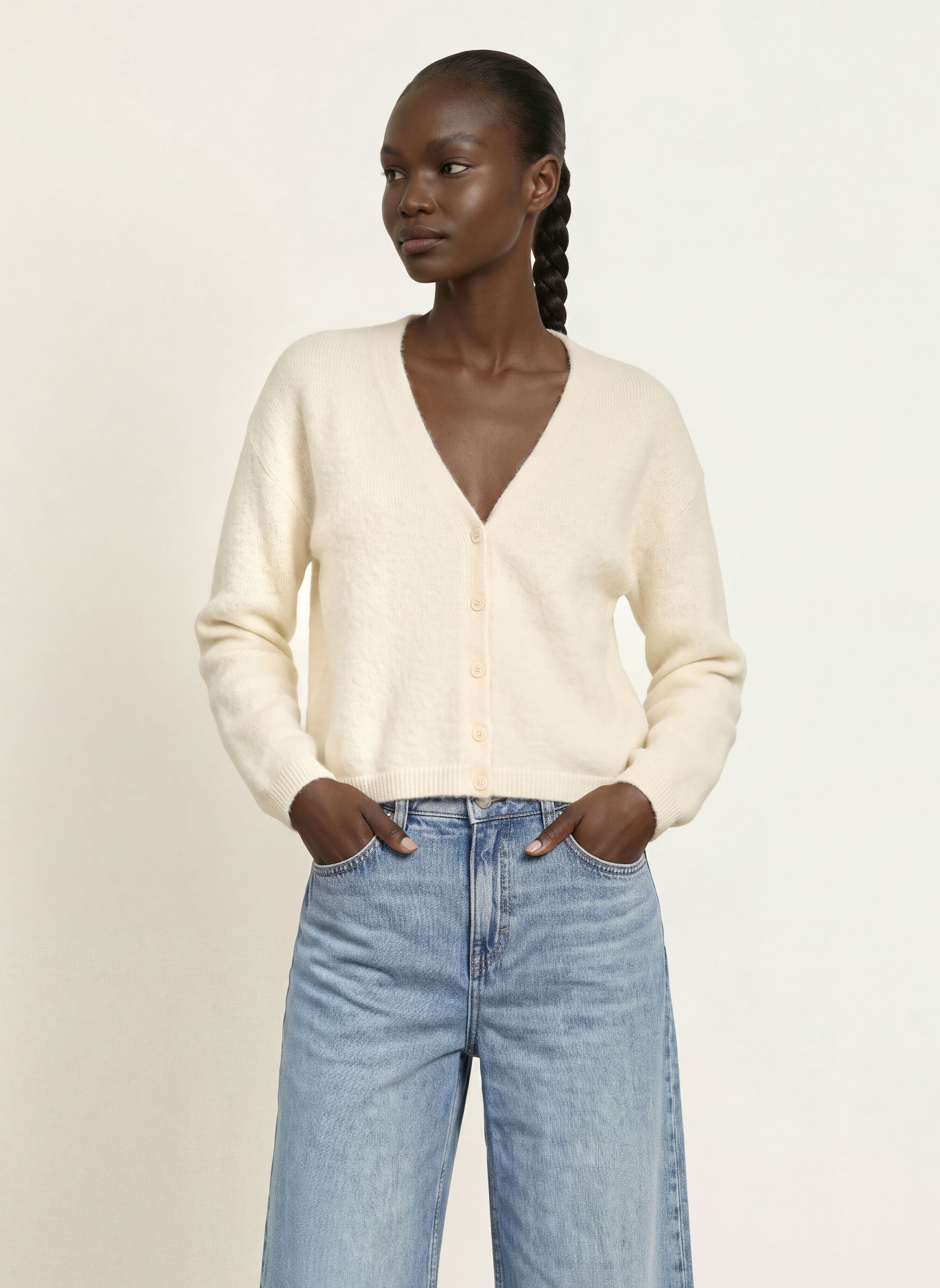 BOSS Strickjacke FARANO mit Alpaka: ECRU