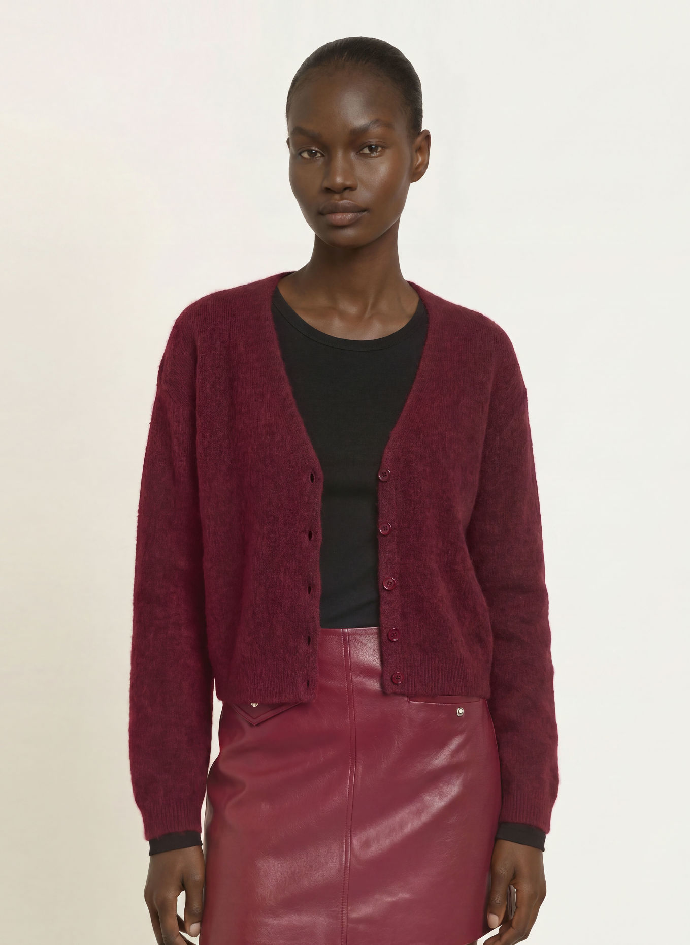 BOSS Vest FARANO met alpaca: DONKERROOD