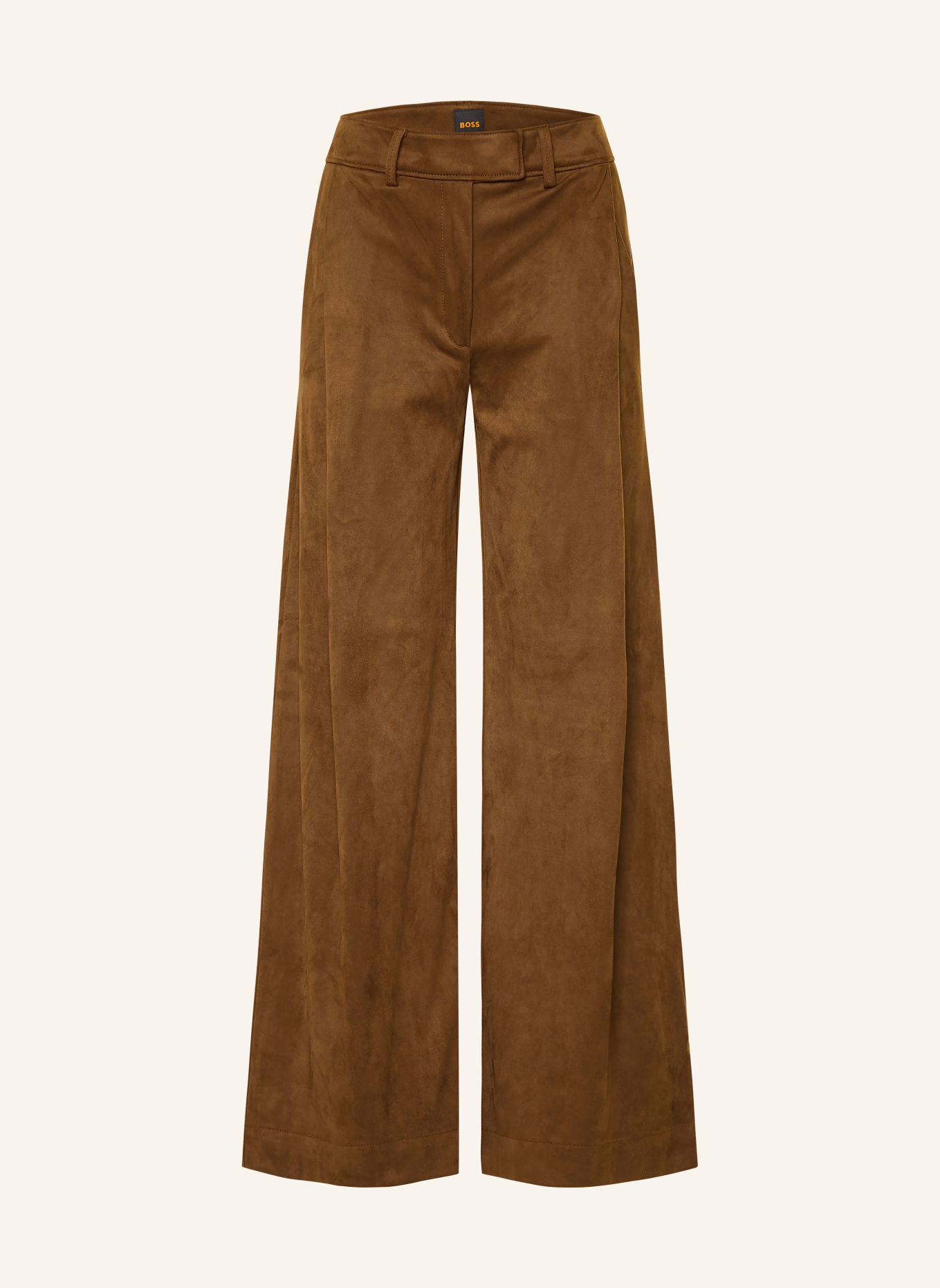 BOSS TAKORA leather-look wide-leg trousers: BROWN