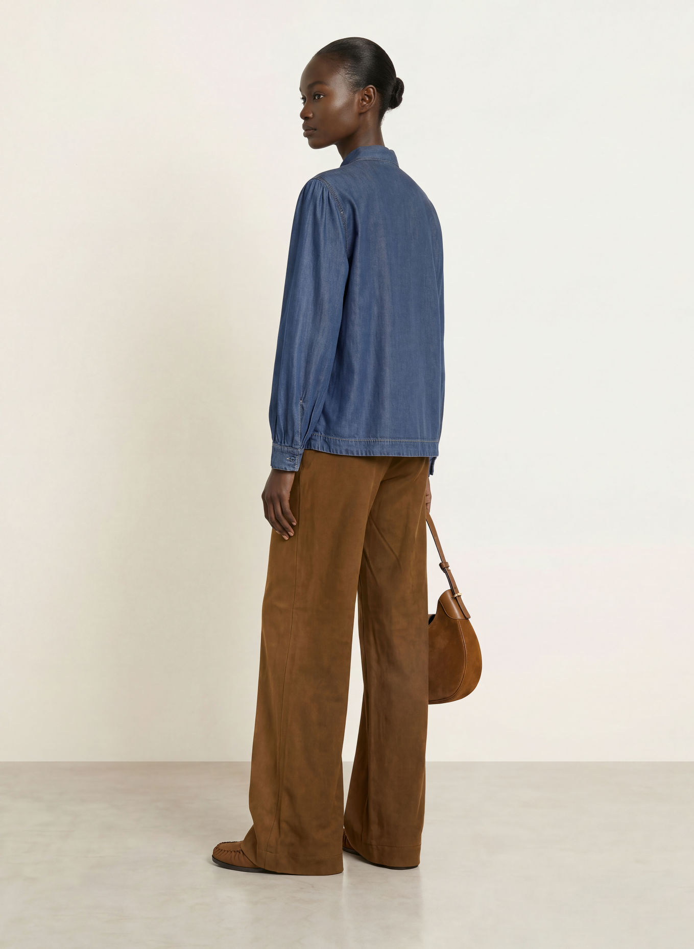 BOSS TAKORA leather-look wide-leg trousers: BROWN