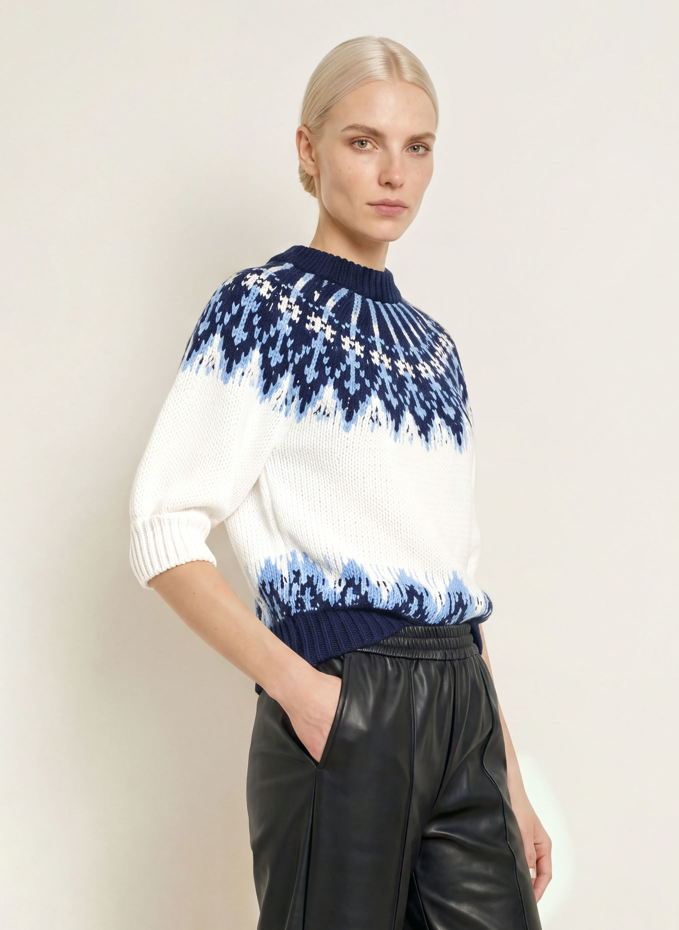 Rich & Royal Sweater with 3/4-length sleeves: DARK BLUE / LIGHT BLUE / WHITE