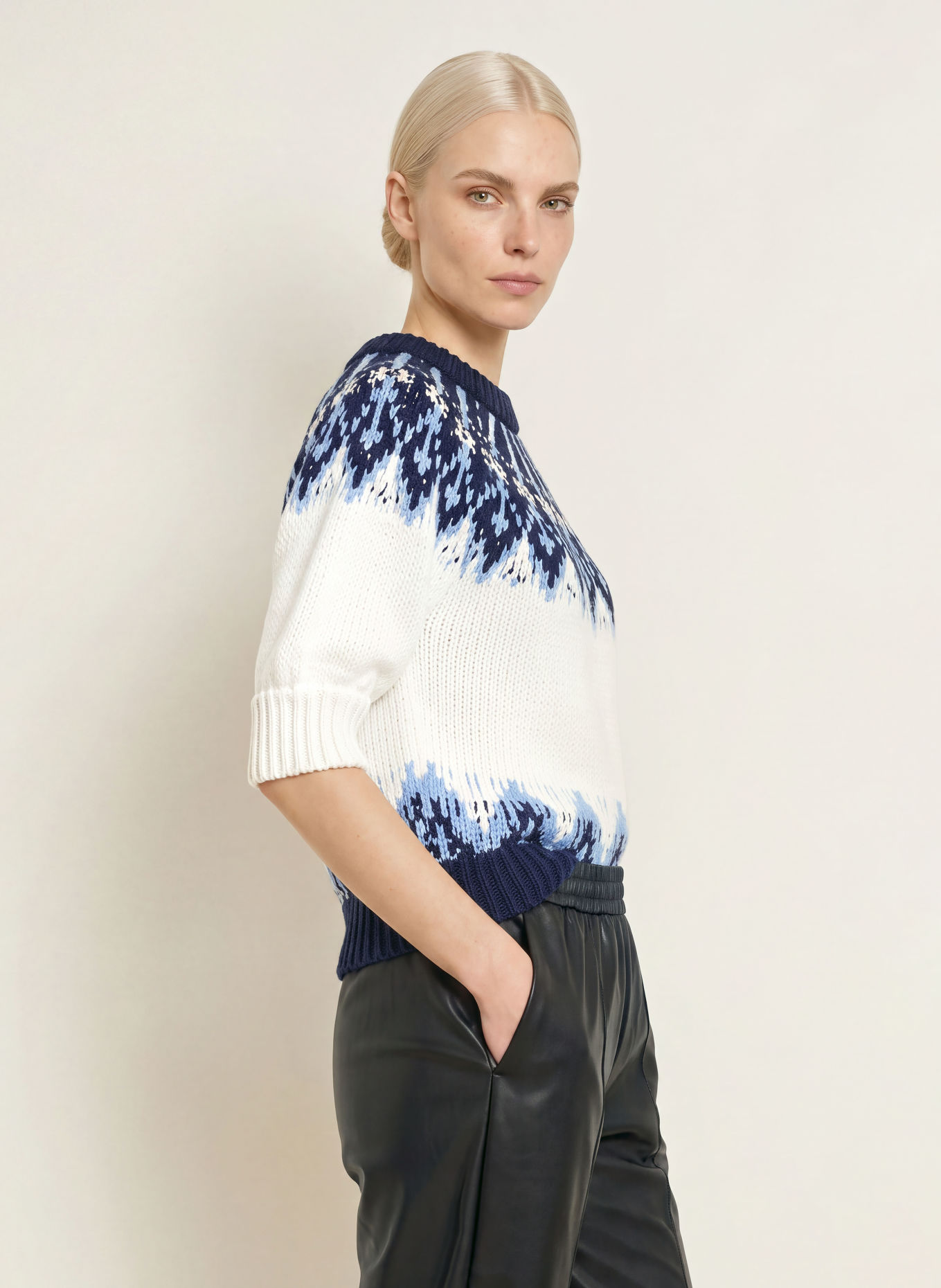 Rich & Royal Sweater with 3/4-length sleeves: DARK BLUE / LIGHT BLUE / WHITE