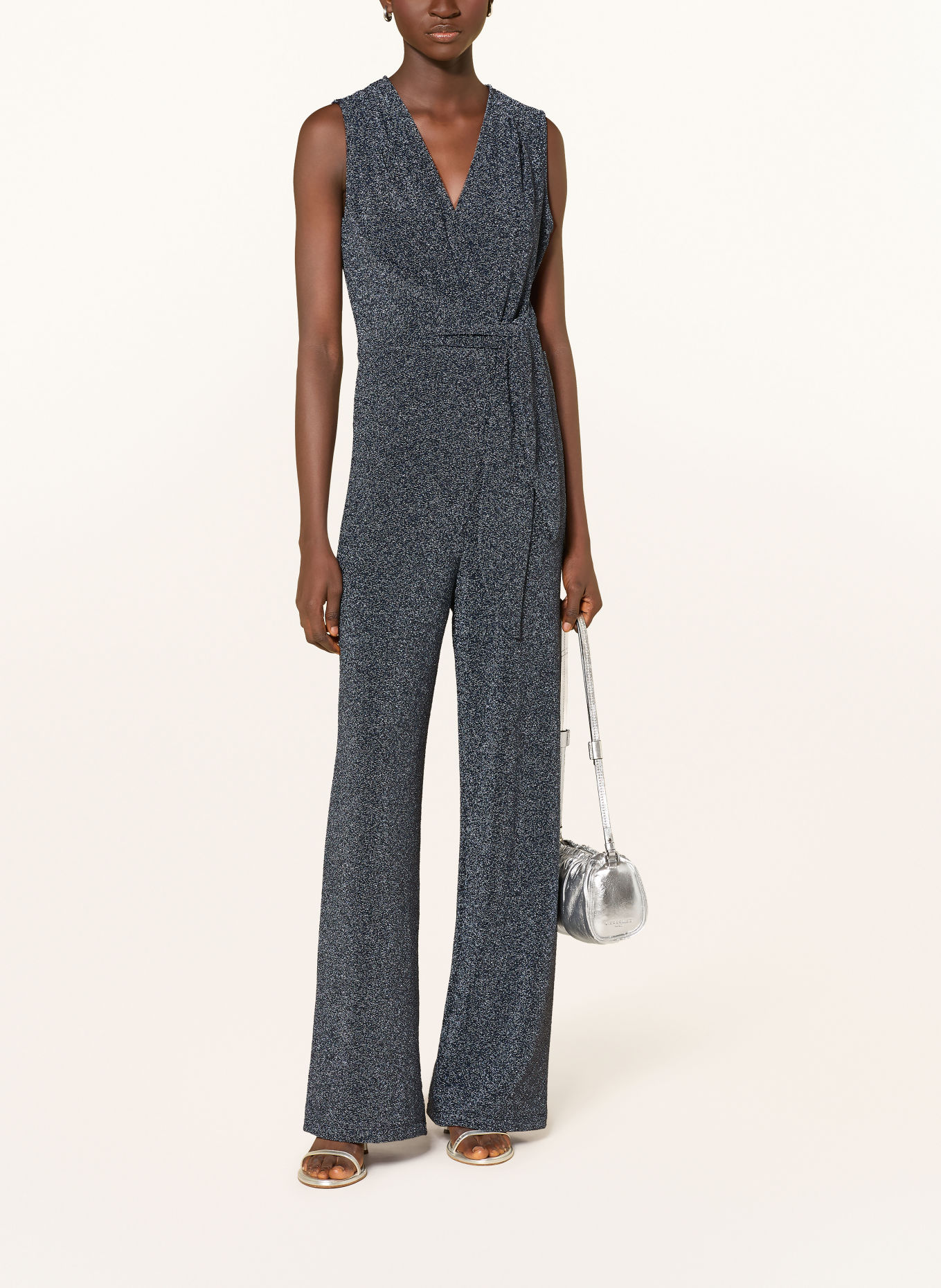 Rich & Royal Jersey jumpsuit with glitter thread: DARK BLUE / SILVER