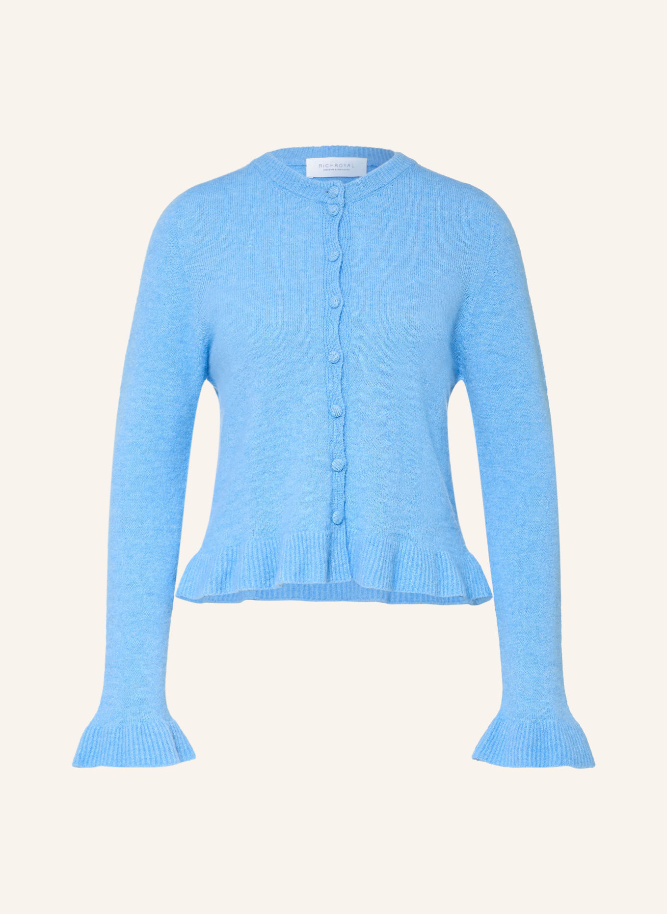 Rich & Royal Strickjacke mit Volants: HELLBLAU