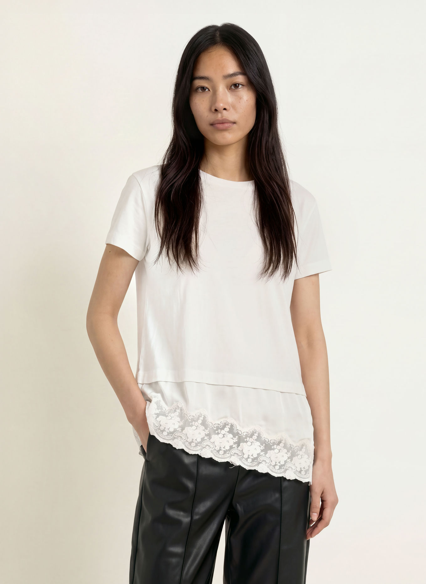 Rich & Royal T-Shirt im Materialmix: ECRU