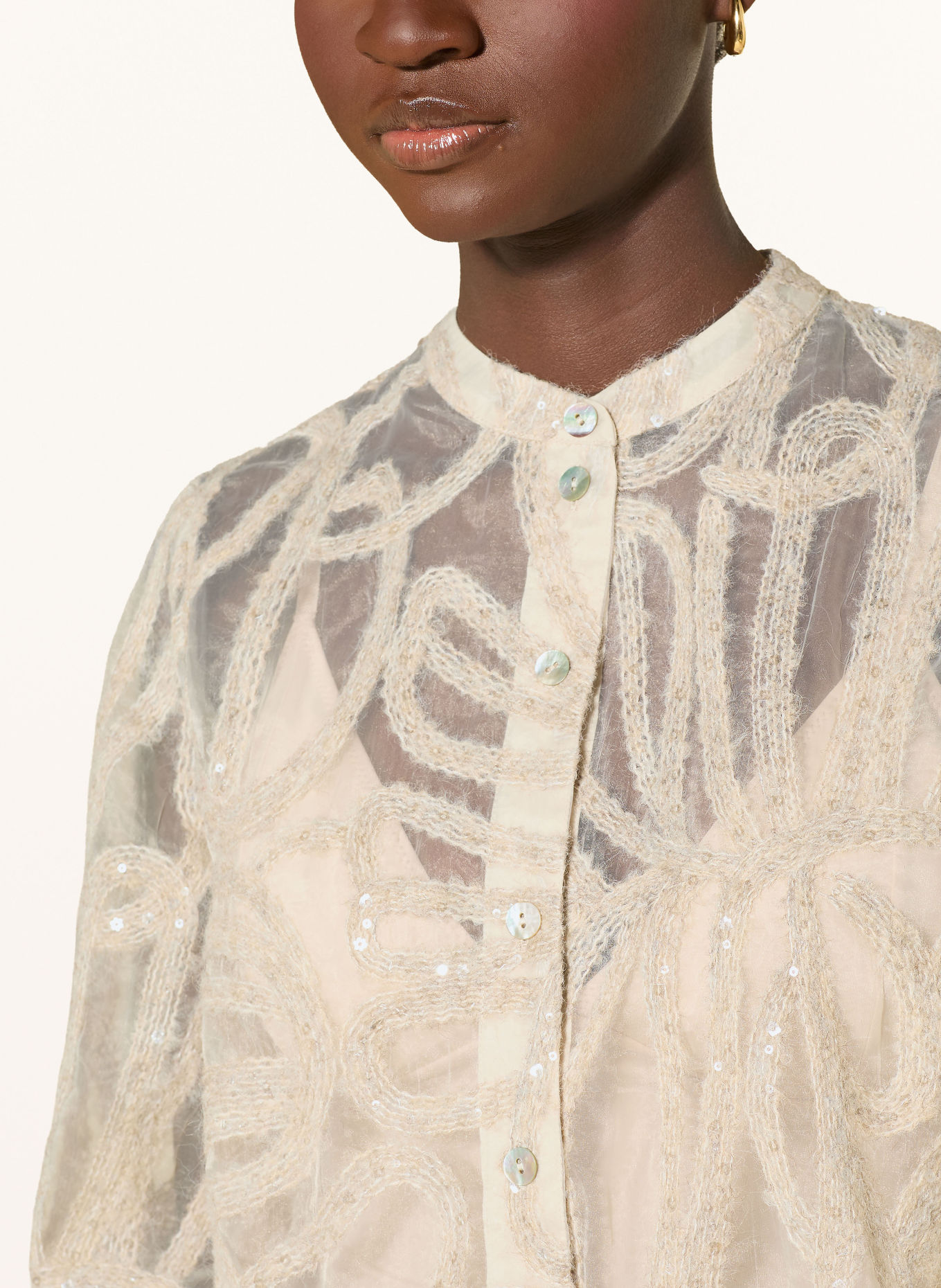 Rich & Royal Sequin Blouse: BEIGE