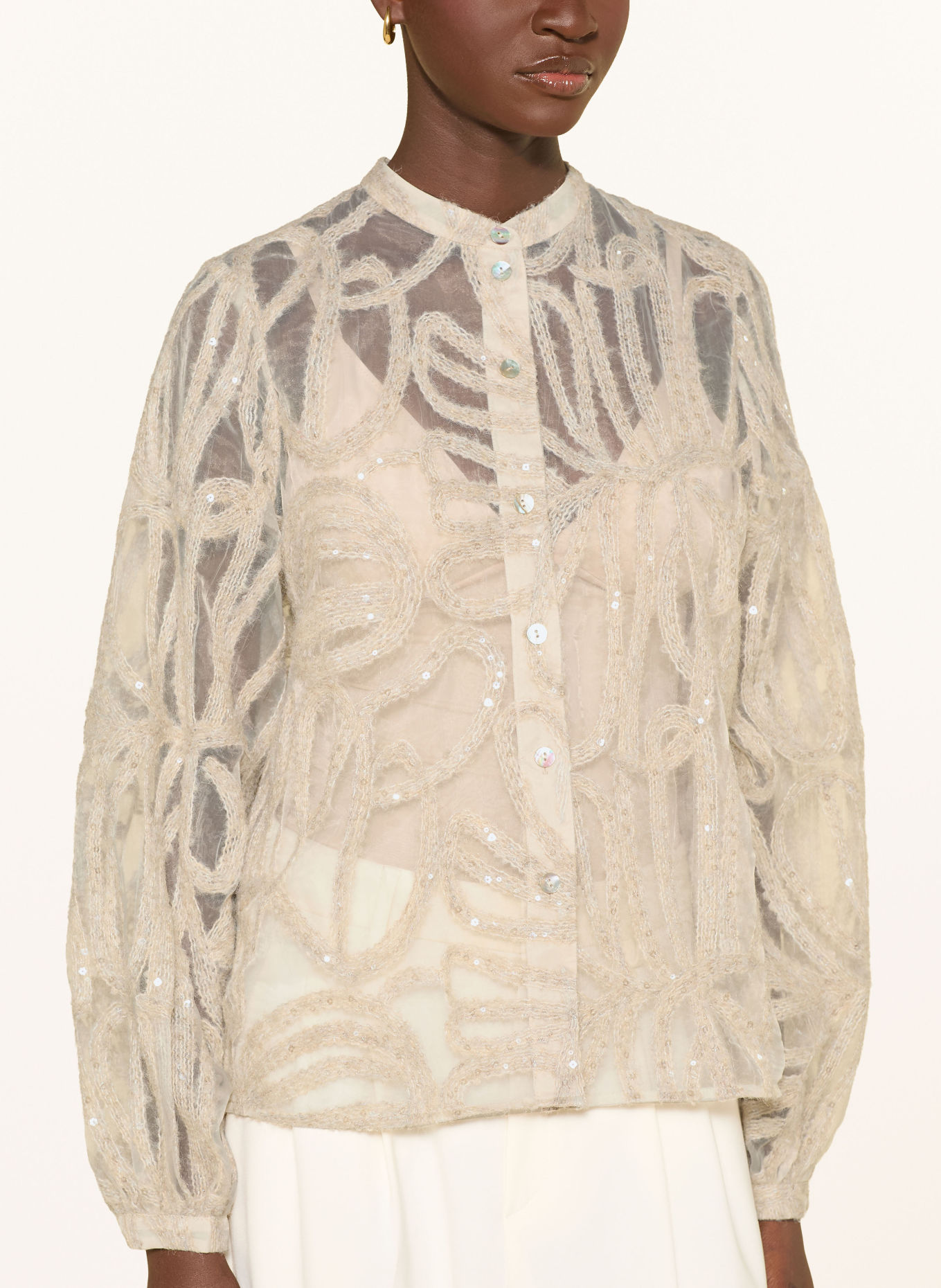 Rich & Royal Sequin Blouse: BEIGE