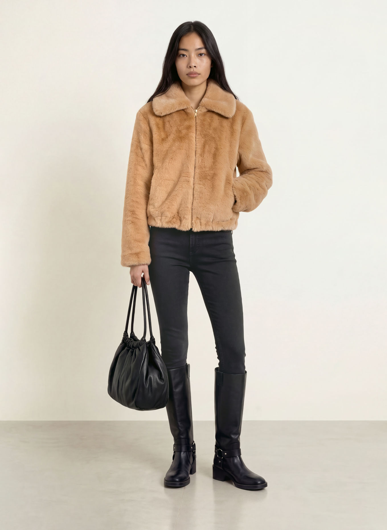 Rich & Royal Faux Fur Jacket: BEIGE