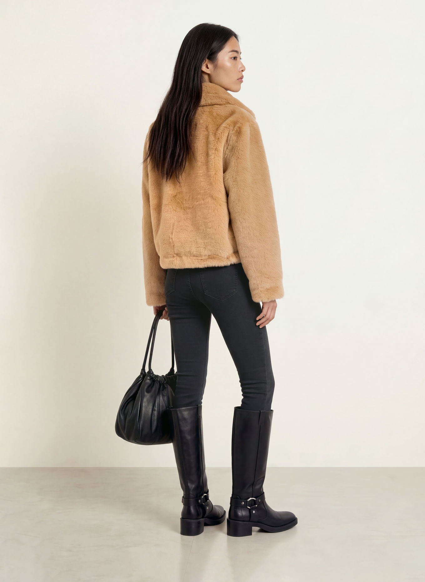 Rich & Royal Faux Fur Jacket: BEIGE