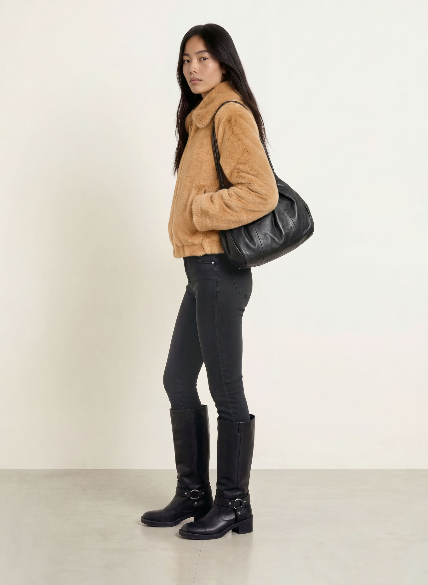 Rich & Royal Faux Fur Jacket: BEIGE