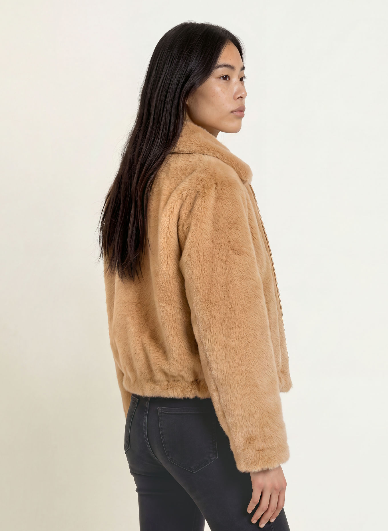 Rich & Royal Faux Fur Jacket: BEIGE