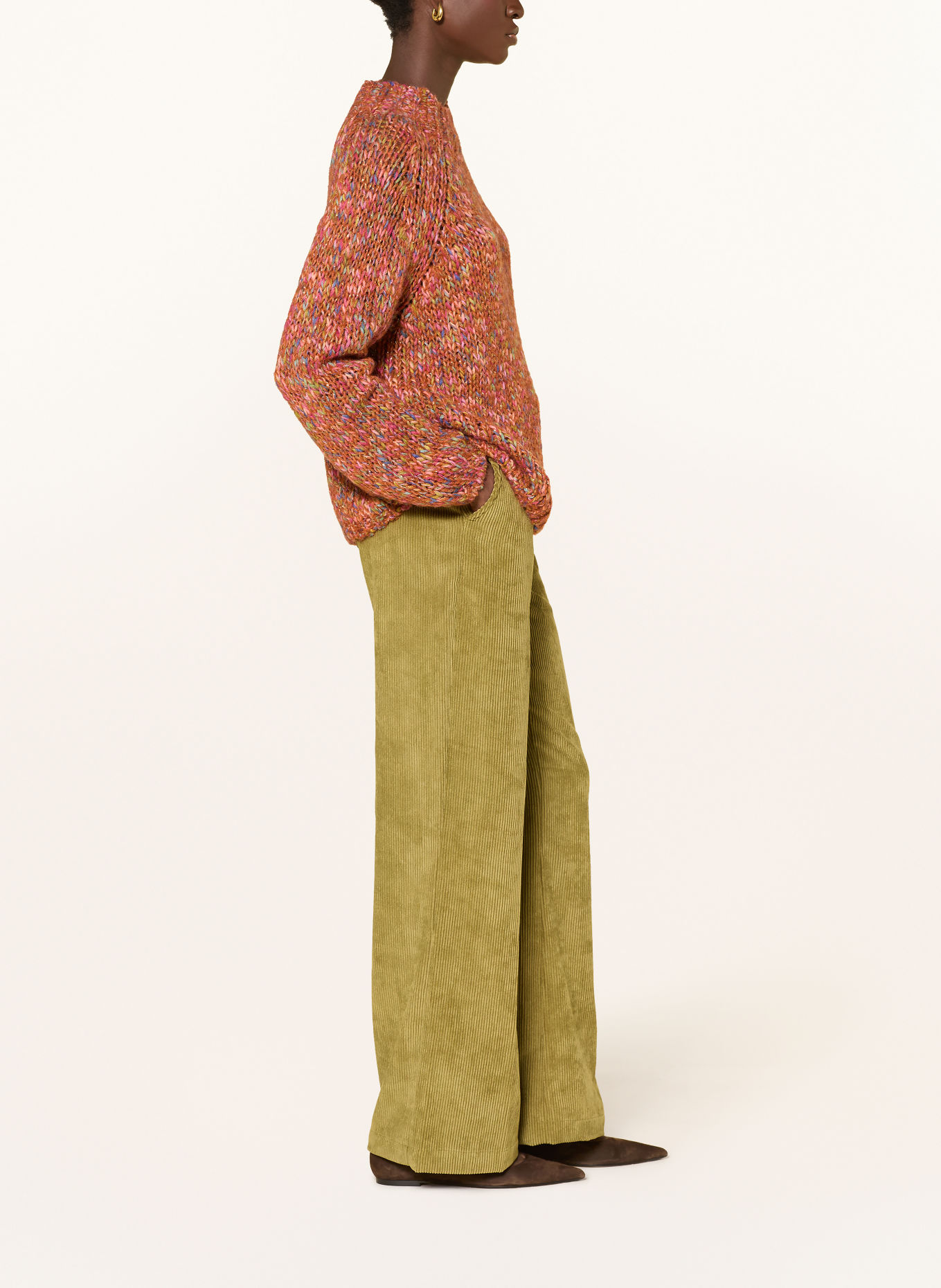 Rich & Royal Corduroy wide-leg trousers: LIGHT GREEN