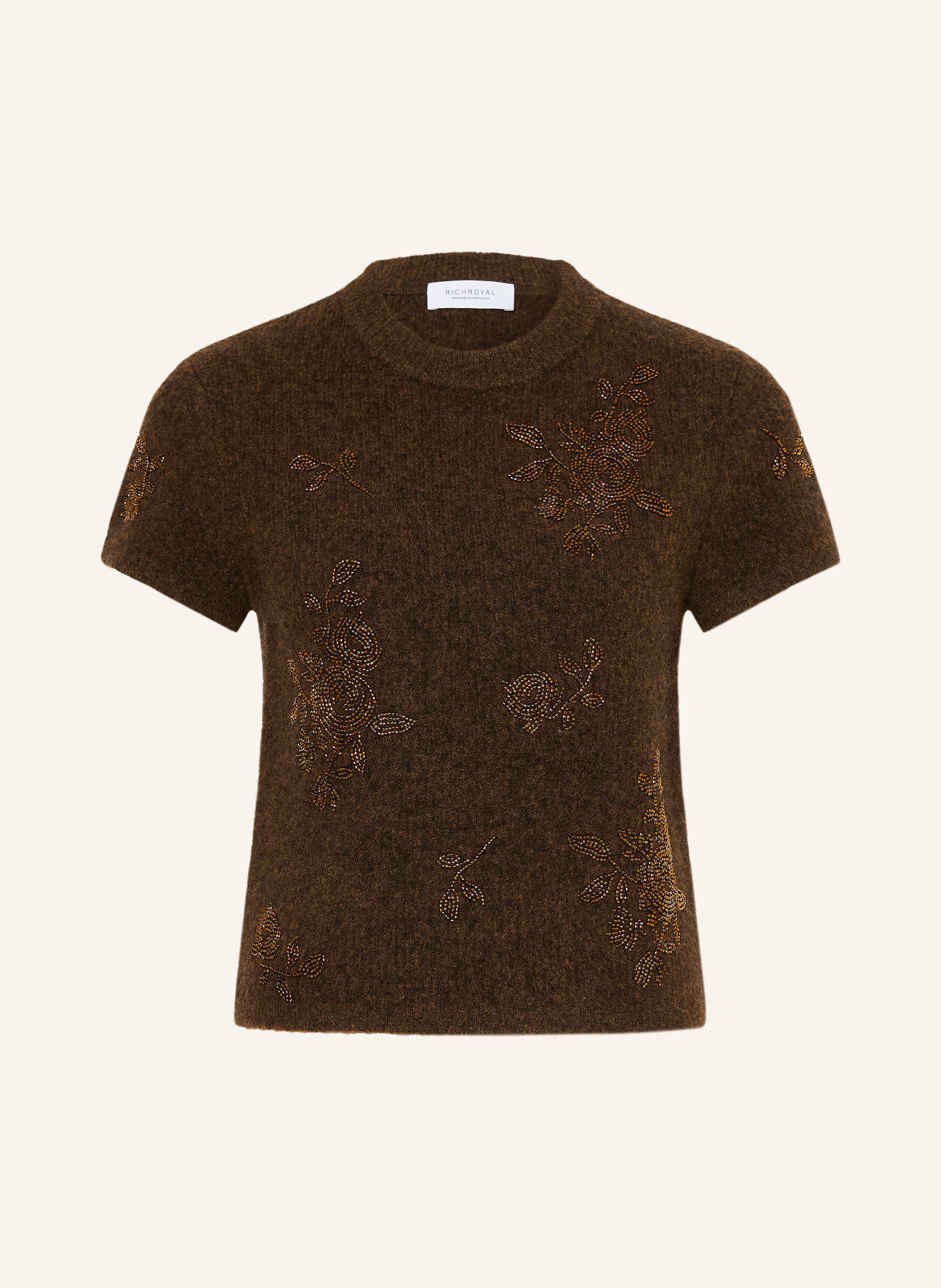 Rich & Royal Knit shirt with decorative beads: DARK BROWN / LIGHT BROWN