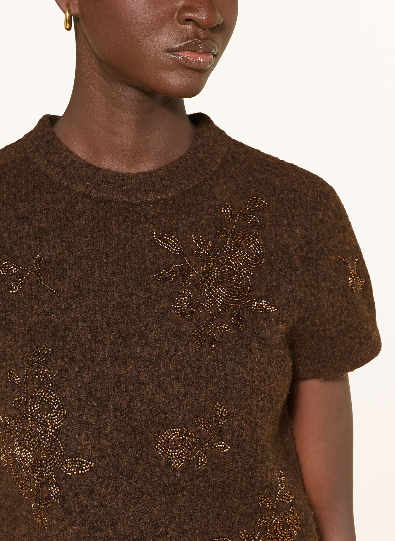 Rich & Royal Knit shirt with decorative beads: DARK BROWN / LIGHT BROWN