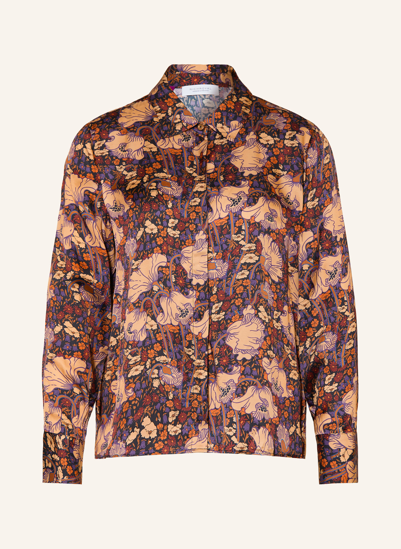 Rich & Royal Overhemdblouse: ZWART / BEIGE / DONKERPAARS
