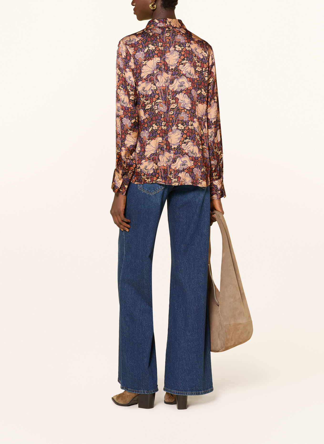 Rich & Royal Overhemdblouse: ZWART / BEIGE / DONKERPAARS