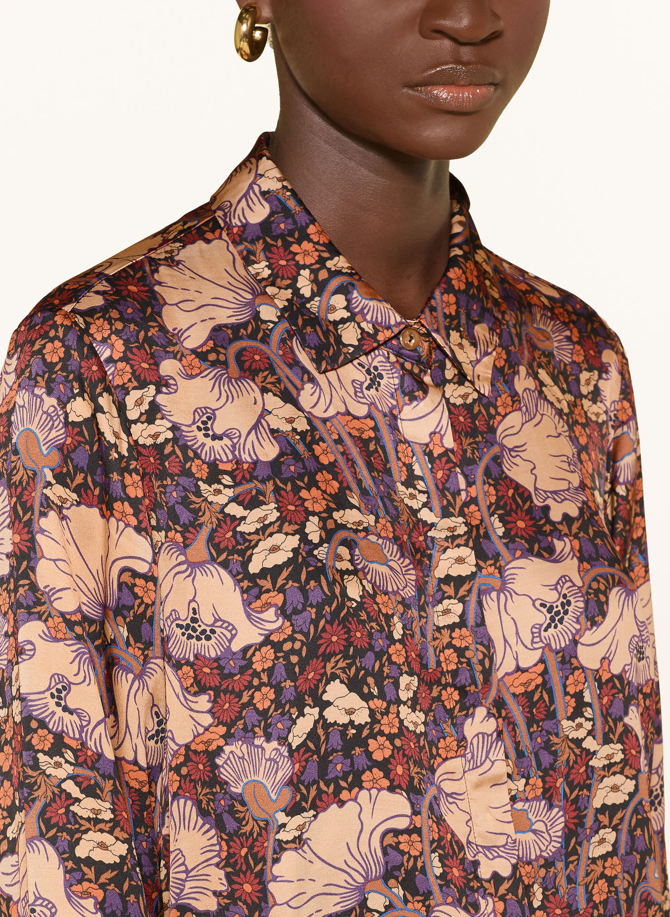 Rich & Royal Overhemdblouse: ZWART / BEIGE / DONKERPAARS