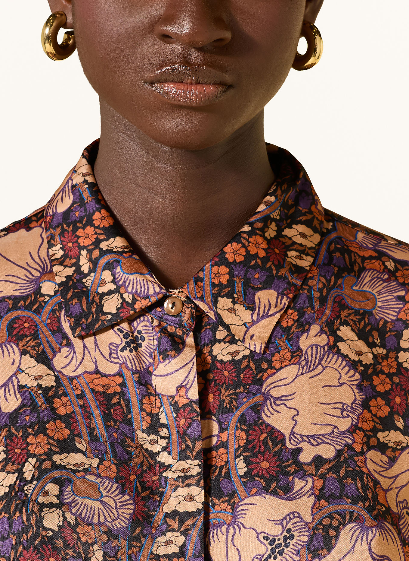 Rich & Royal Overhemdblouse: ZWART / BEIGE / DONKERPAARS