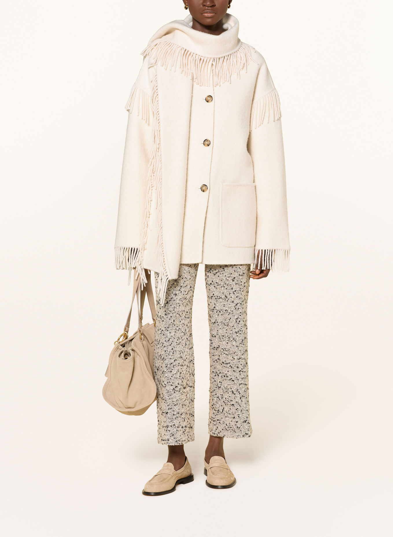 Rich & Royal Overshirt with detachable scarf: CREAM