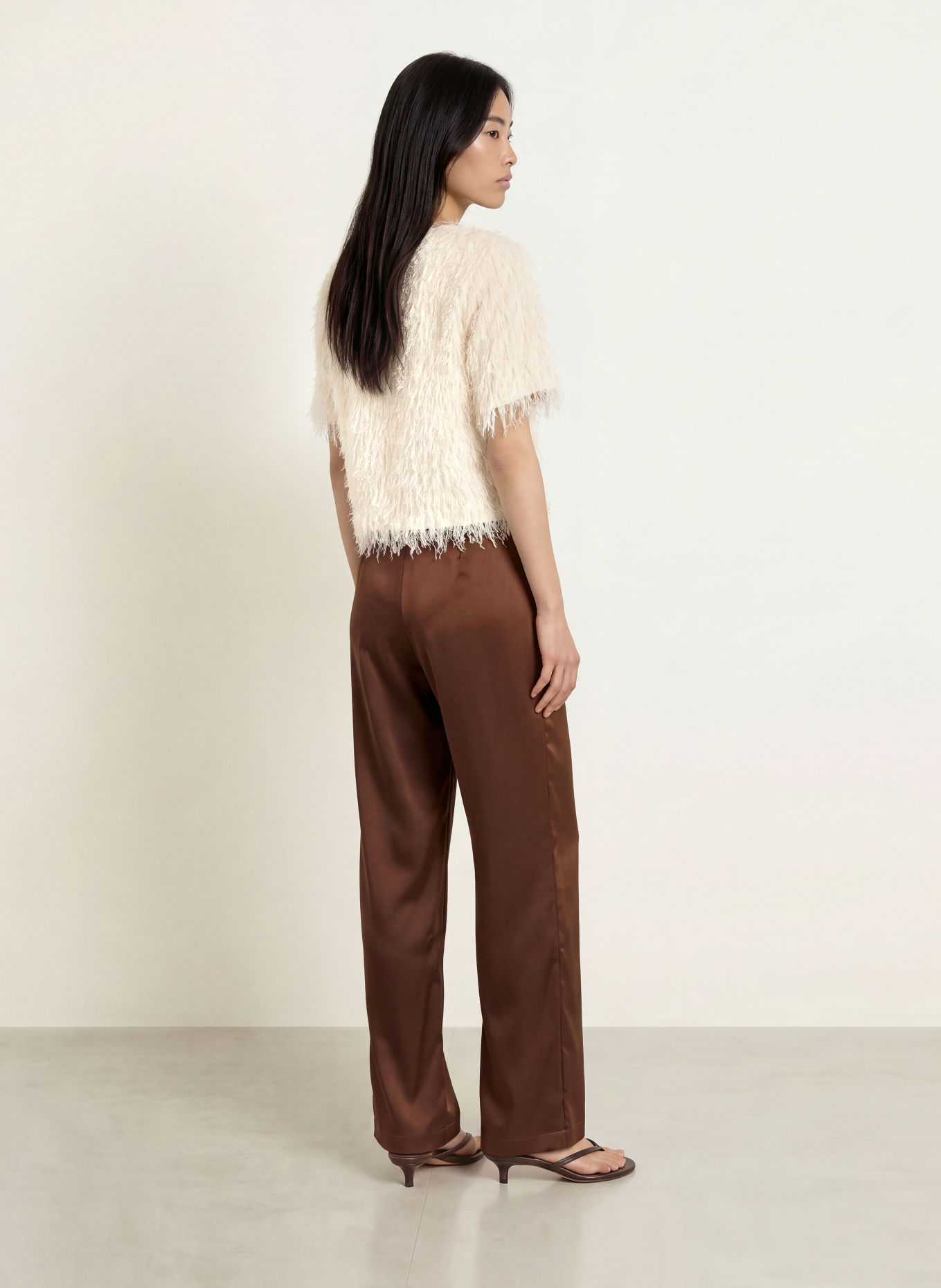 Rich & Royal Pantalon en satin: MARRON FONCÉ