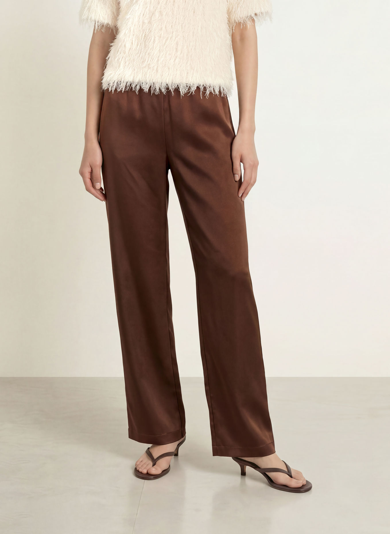 Rich & Royal Pantalon en satin: MARRON FONCÉ