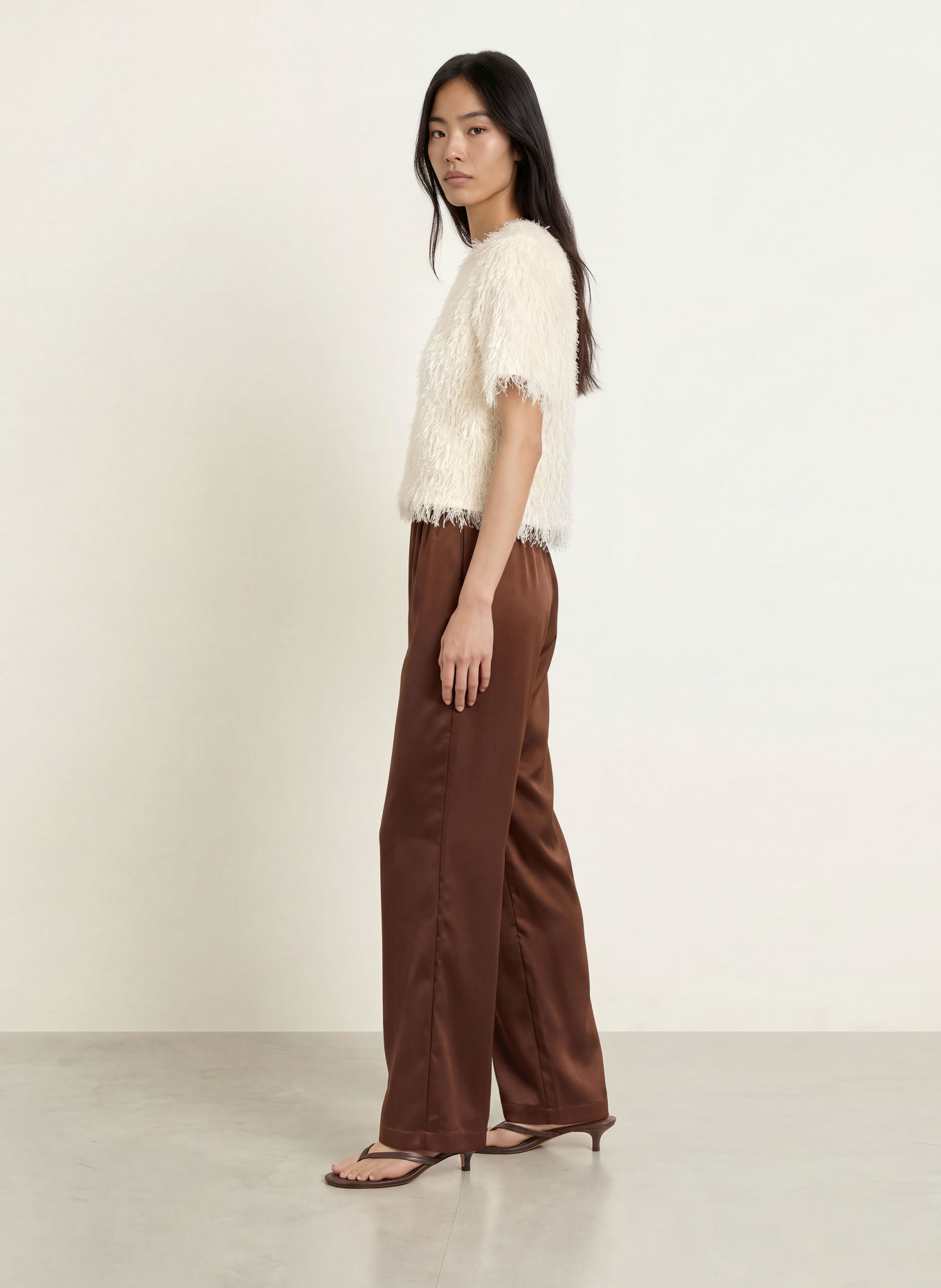 Rich & Royal Pantalon en satin: MARRON FONCÉ